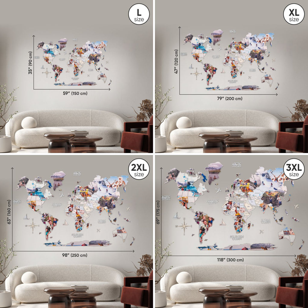 World Photo Map Pastel – Wooden Global Travel Photo Display