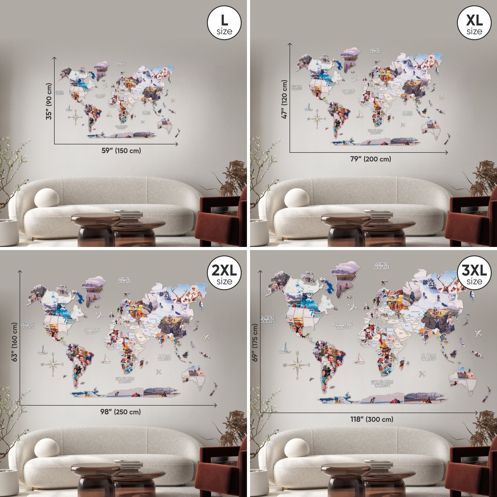 World Photo Map Pastel – Wooden Global Travel Photo Display