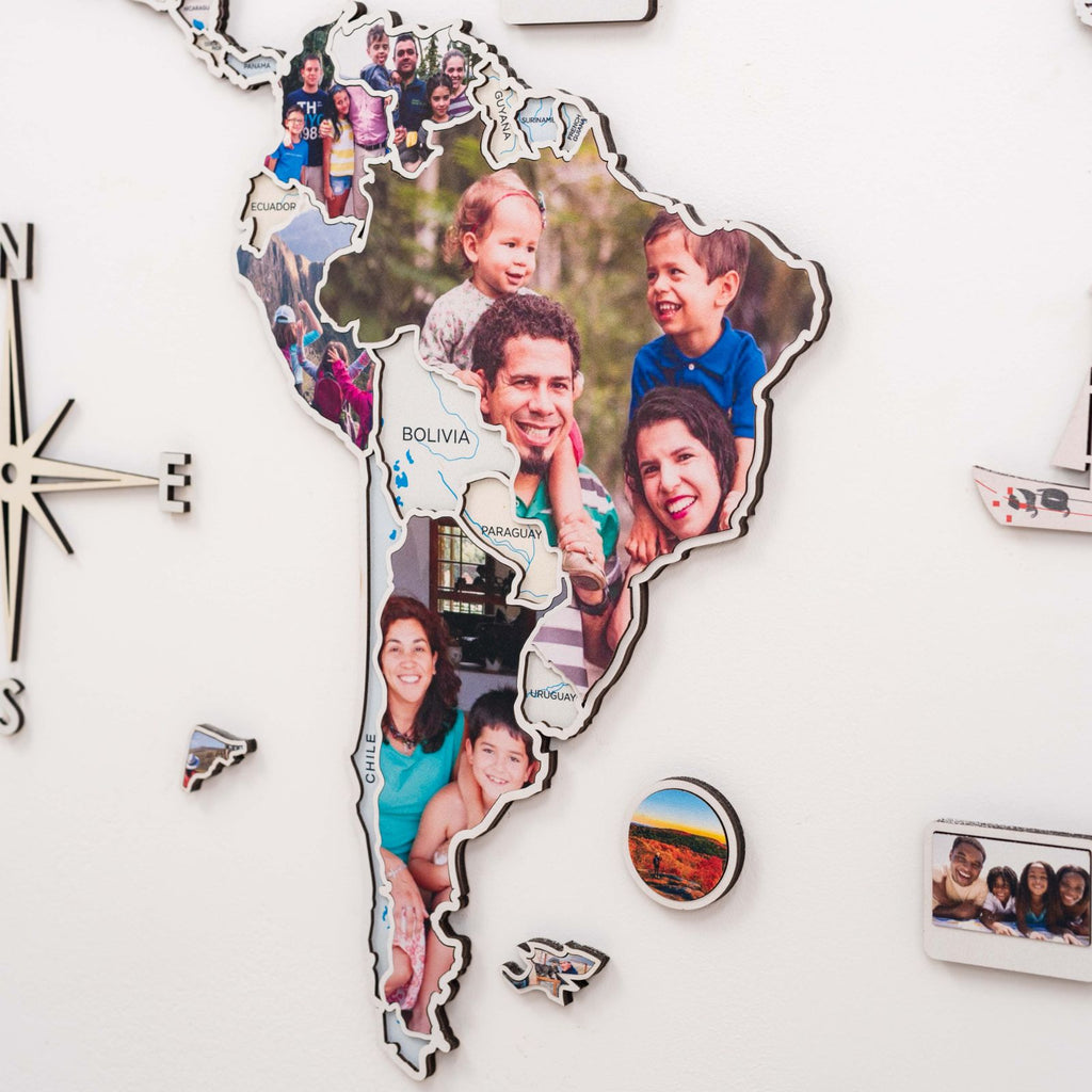 World Photo Map Pastel – Wooden Global Travel Photo Display