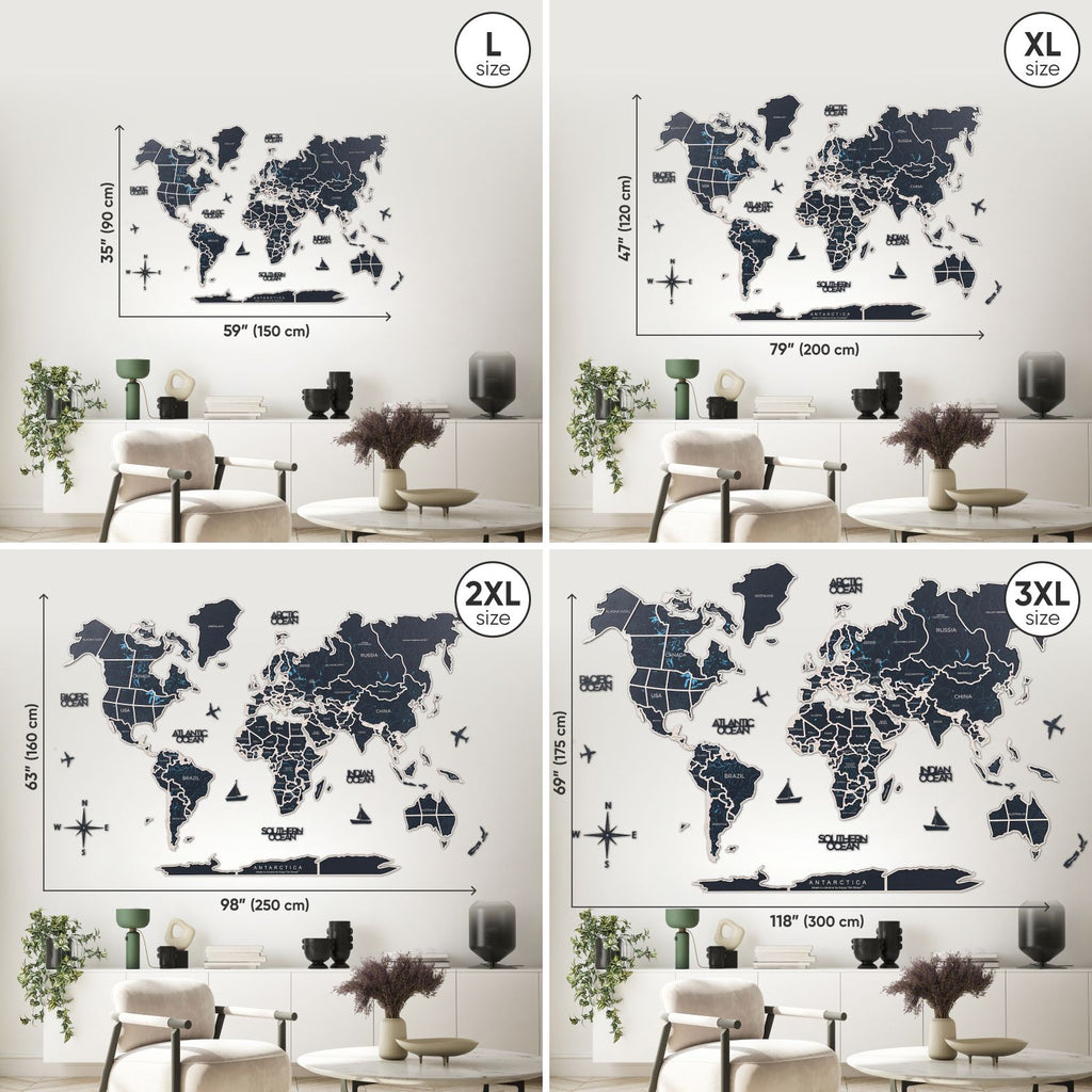 World Photo Map Midnight – Wooden Travel Memory Wall Decor