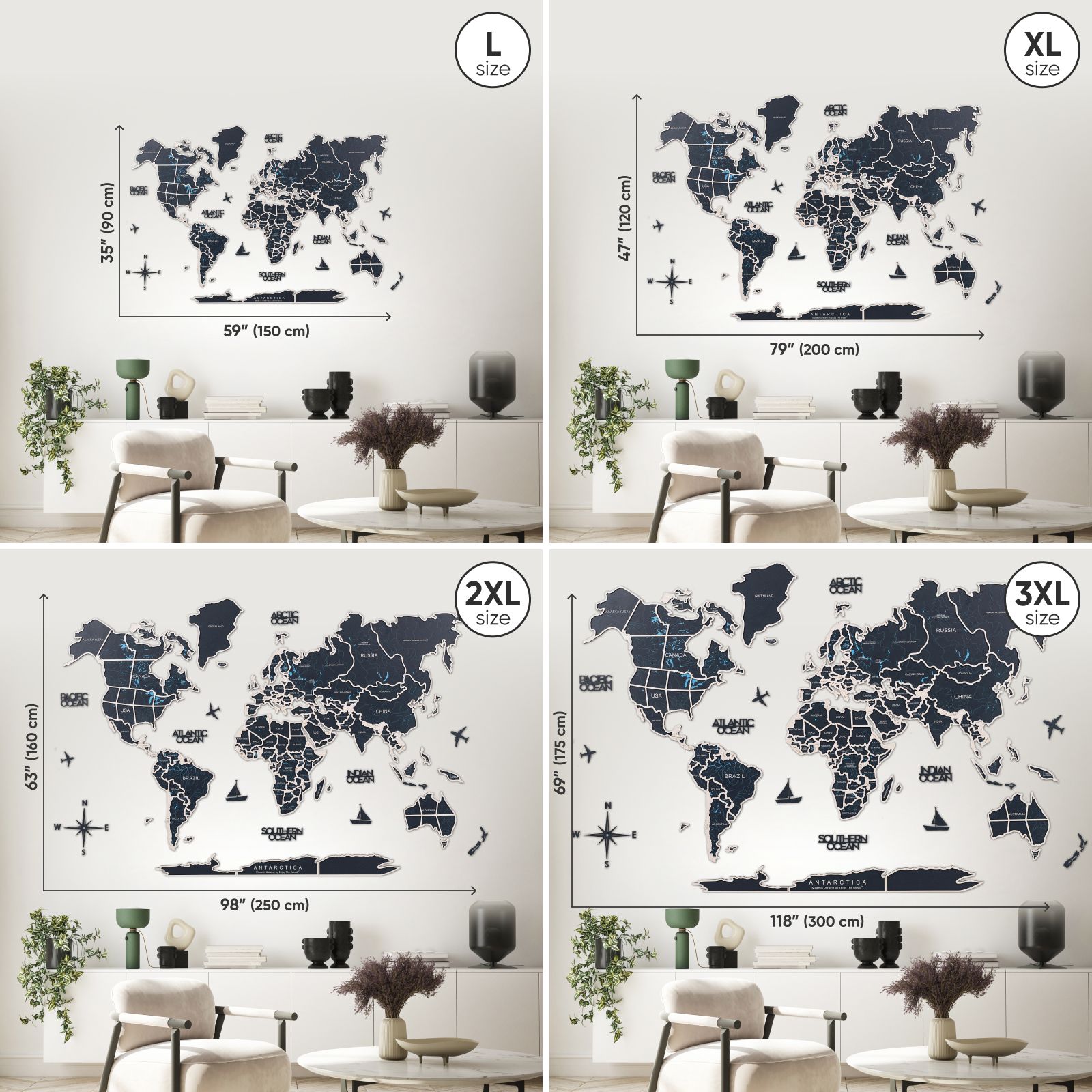 World Photo Map Midnight – Wooden Travel Memory Wall Decor