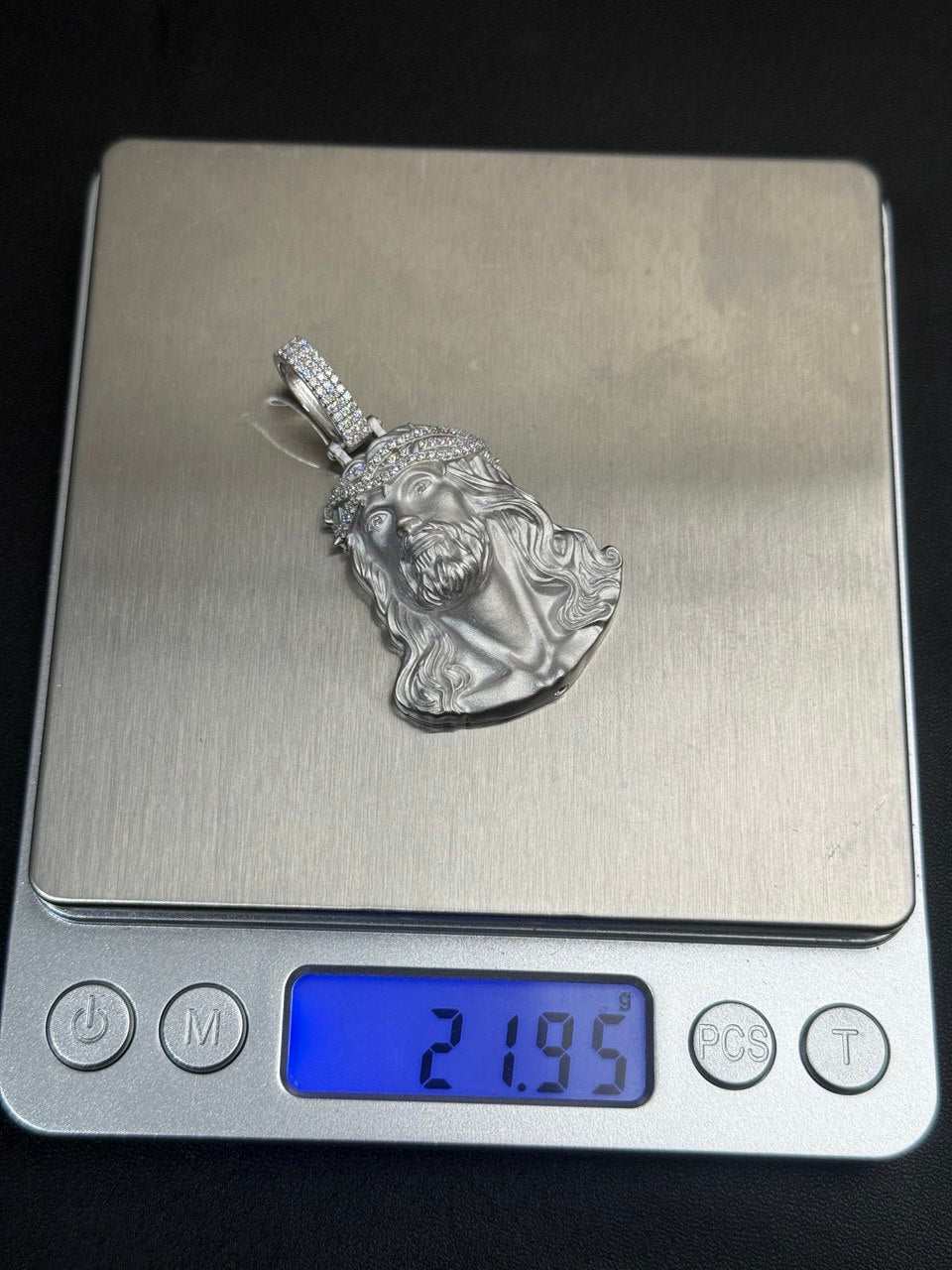 Moissanite Jesus Head Piece Pendant - Solid 925 Sterling Silver Matte Sandblasted Finish