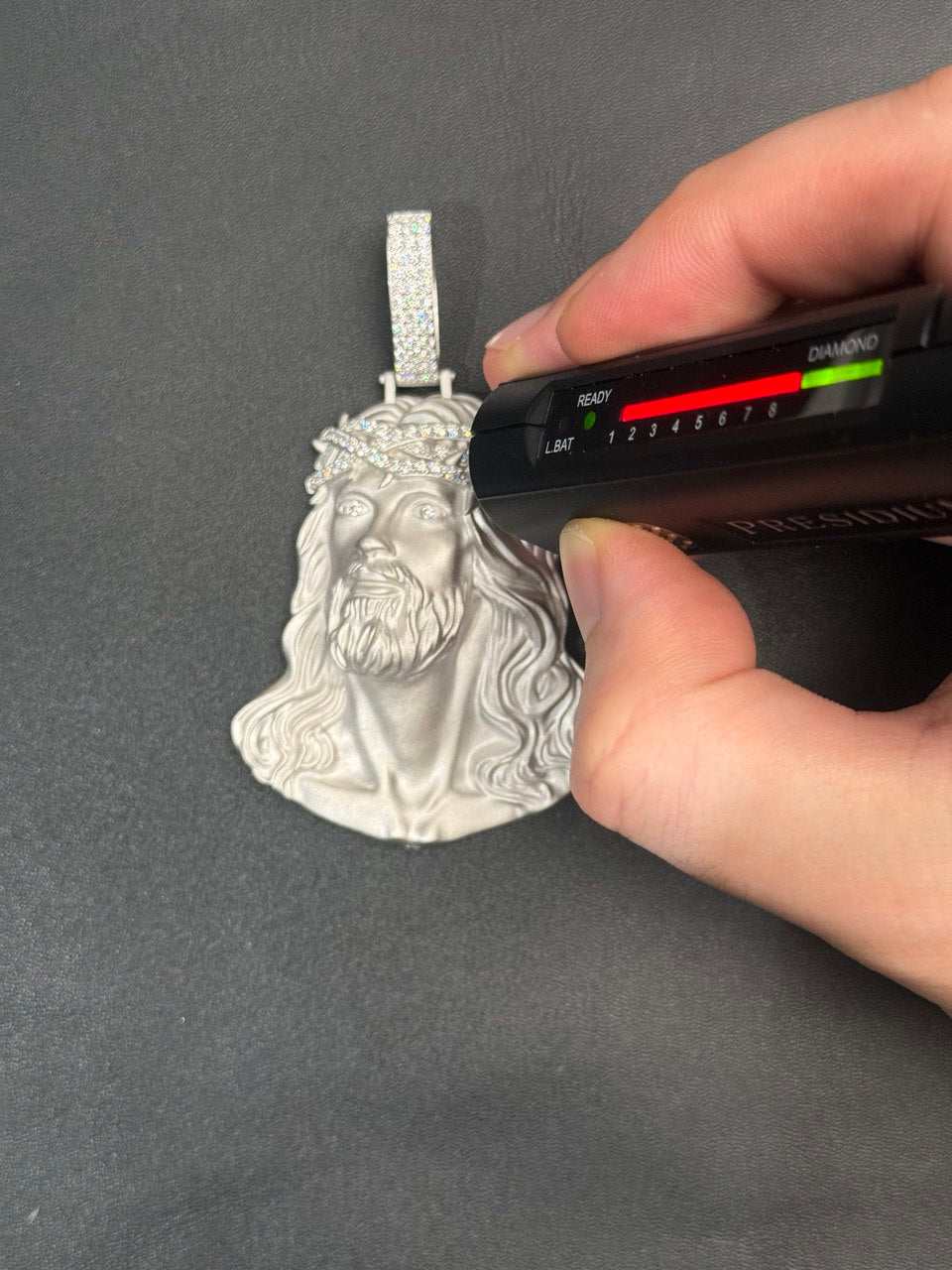 Moissanite Jesus Head Piece Pendant - Solid 925 Sterling Silver Matte Sandblasted Finish