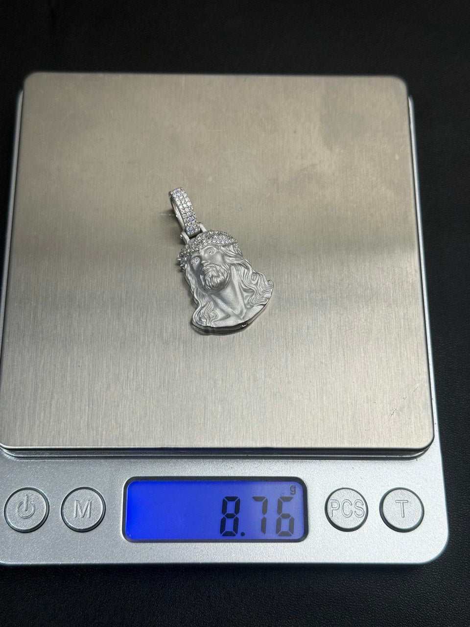 Moissanite Jesus Head Piece Pendant - Solid 925 Sterling Silver Matte Sandblasted Finish