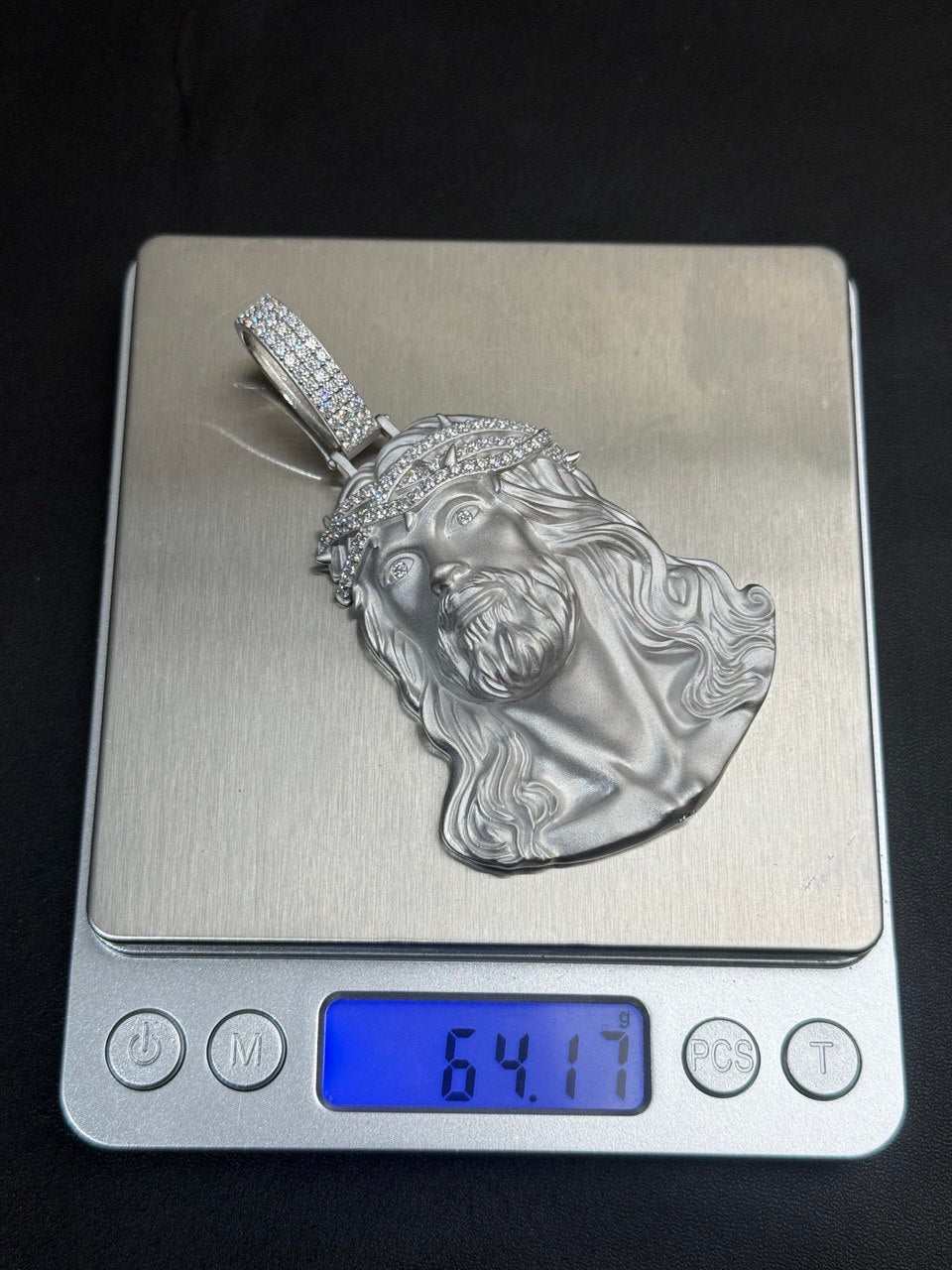 Moissanite Jesus Head Piece Pendant - Solid 925 Sterling Silver Matte Sandblasted Finish