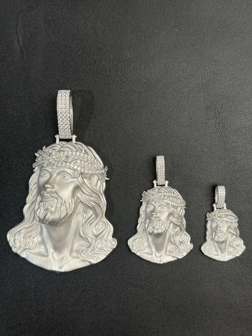 Moissanite Jesus Head Piece Pendant - Solid 925 Sterling Silver Matte Sandblasted Finish