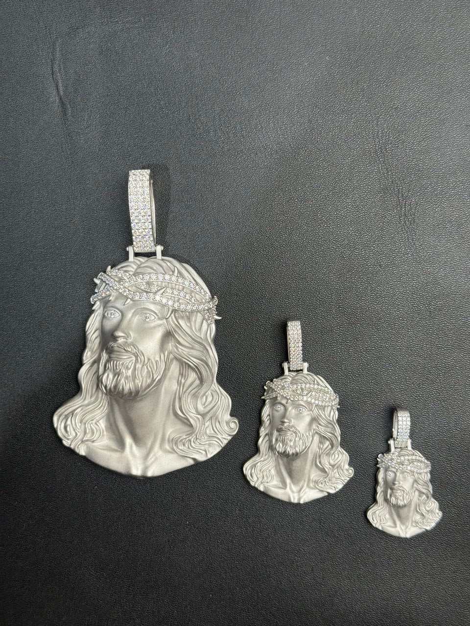 Moissanite Jesus Head Piece Pendant - Solid 925 Sterling Silver Matte Sandblasted Finish