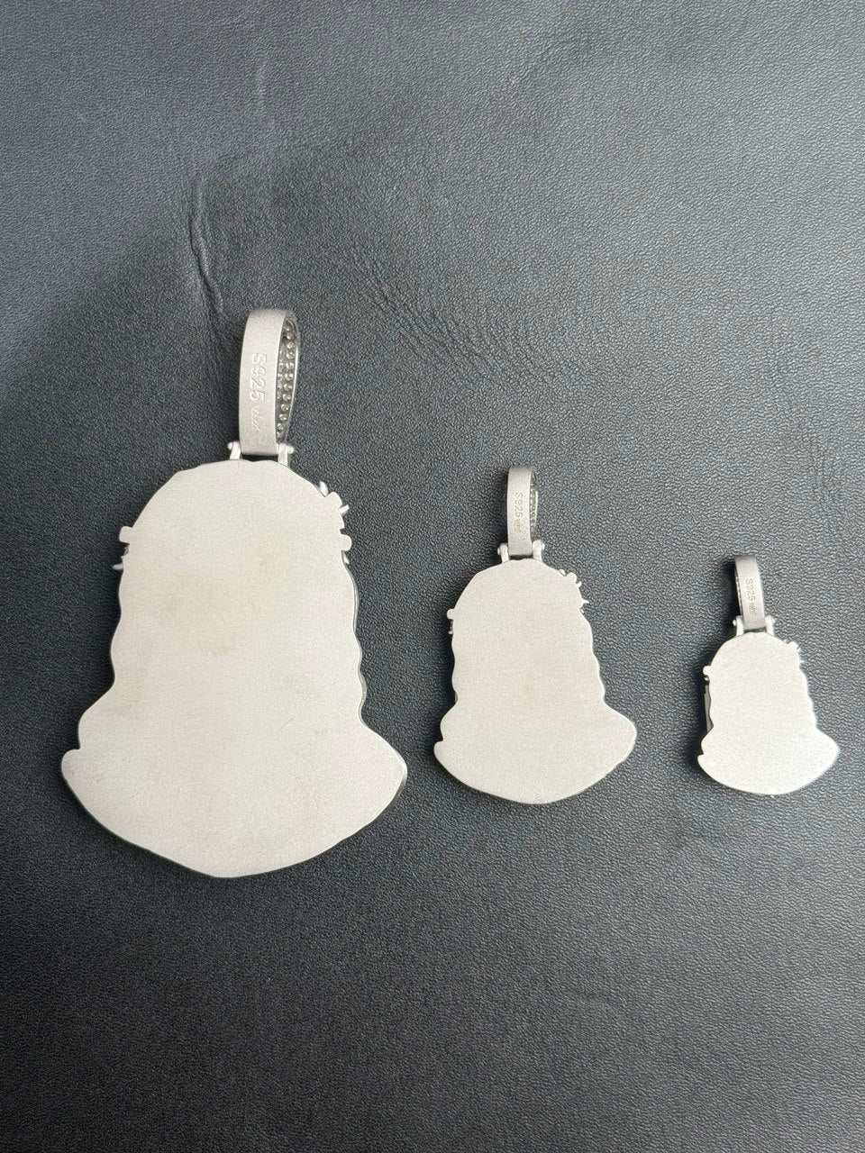 Moissanite Jesus Head Piece Pendant - Solid 925 Sterling Silver Matte Sandblasted Finish