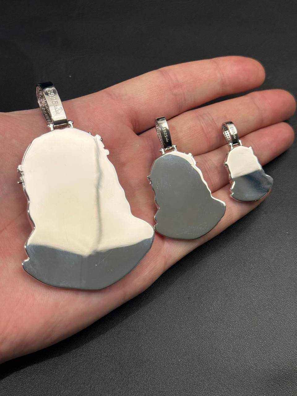 Moissanite Jesus Head Piece Pendant - Solid 925 Sterling Silver