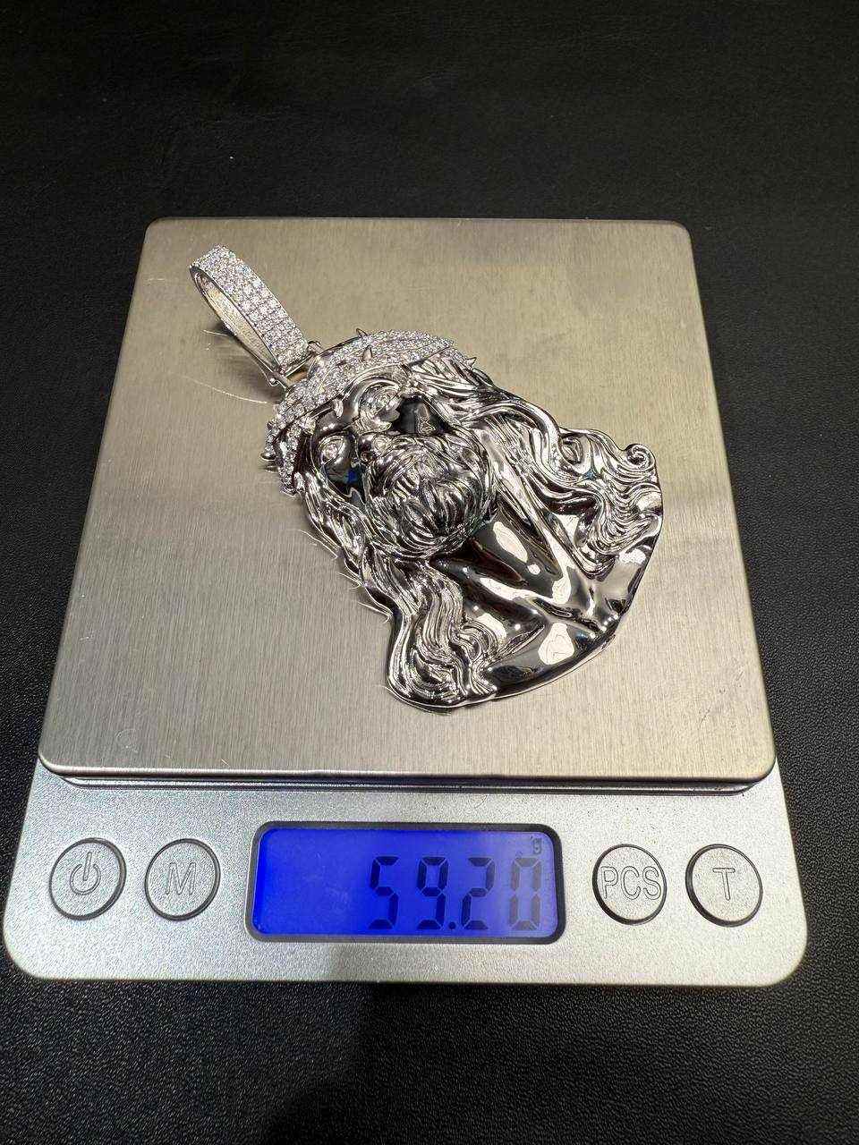 Moissanite Jesus Head Piece Pendant - Solid 925 Sterling Silver