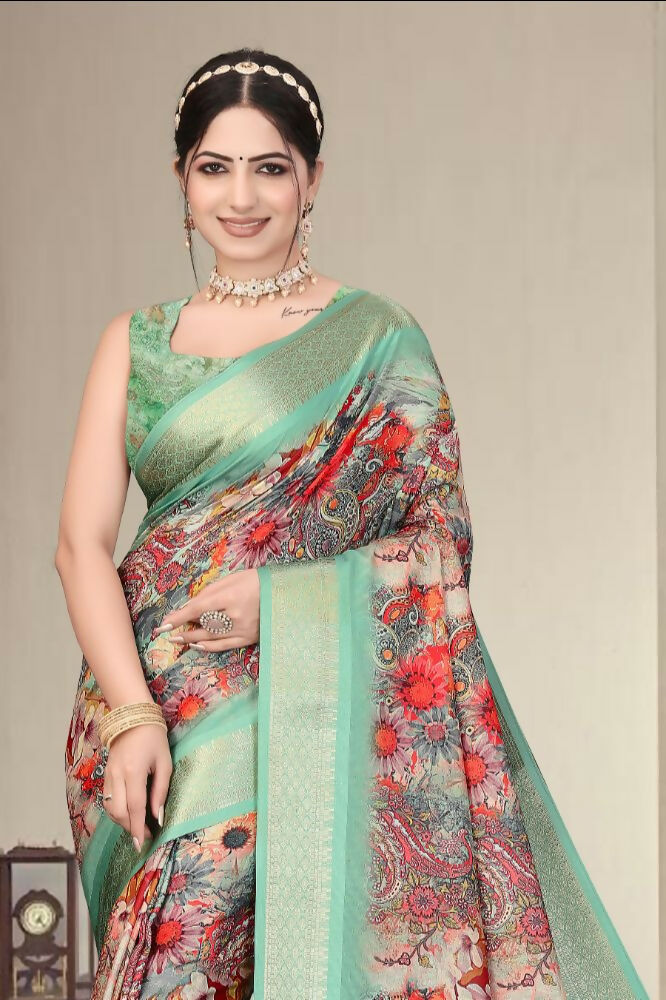 Multi Heavy Rich Cotton Silk Digital Print & Jacquard Saree