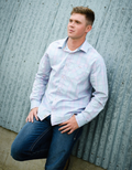 Men's long sleeve Haynesville plaid button up shirt in light blue, pink, and white pastel colors.