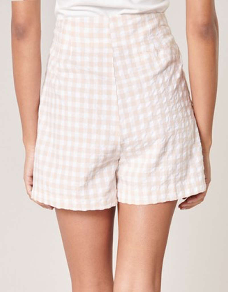 Piedra Gingham High Waisted Shorts in Taupe Multi