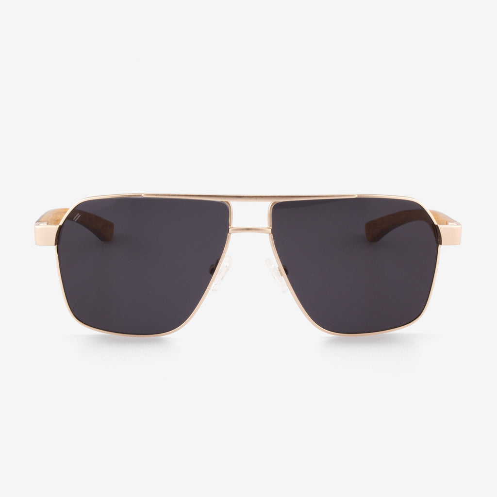 Pierce aviator-style sunglasses with metal frame and wood brow bar