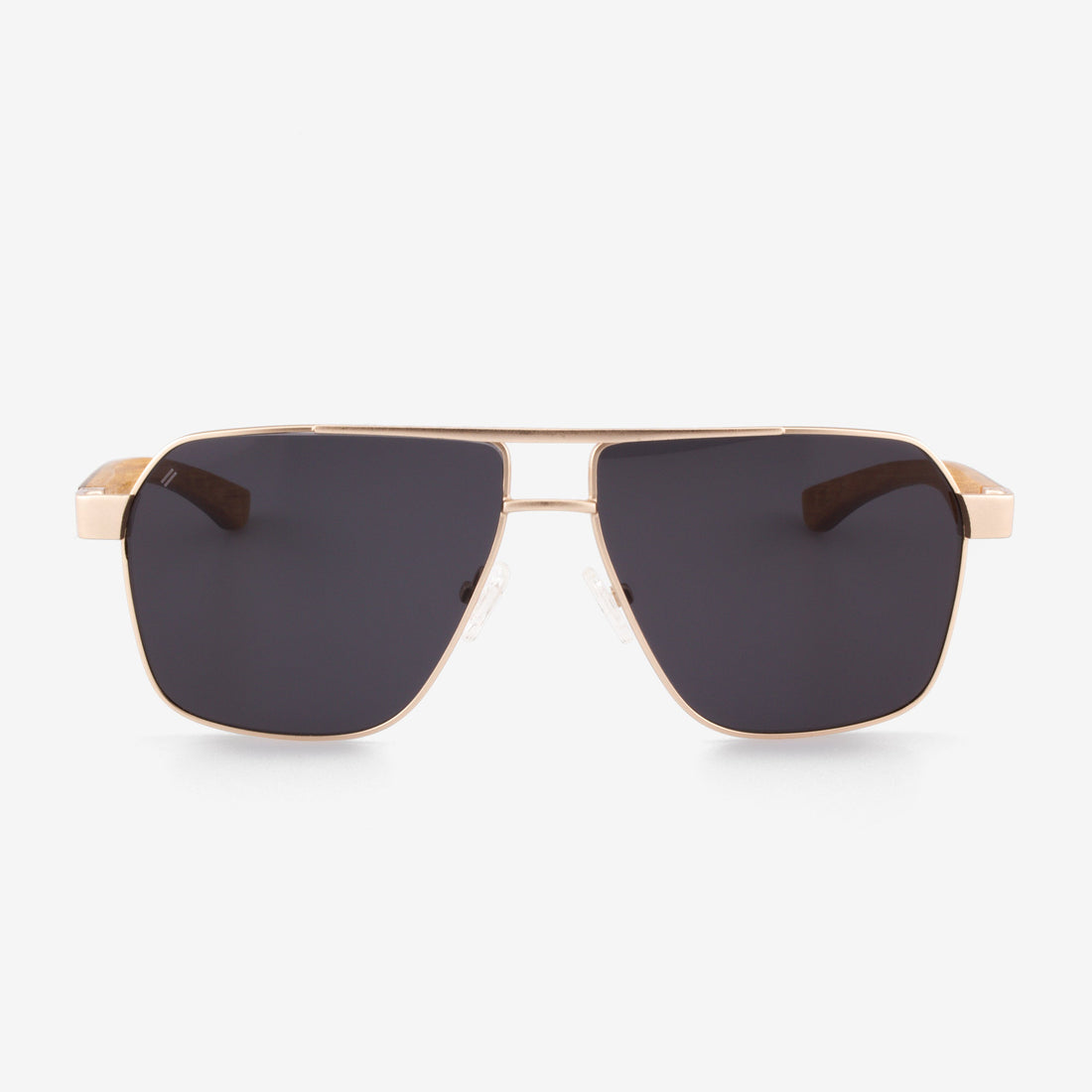 Pierce aviator-style sunglasses with metal frame and wood brow bar