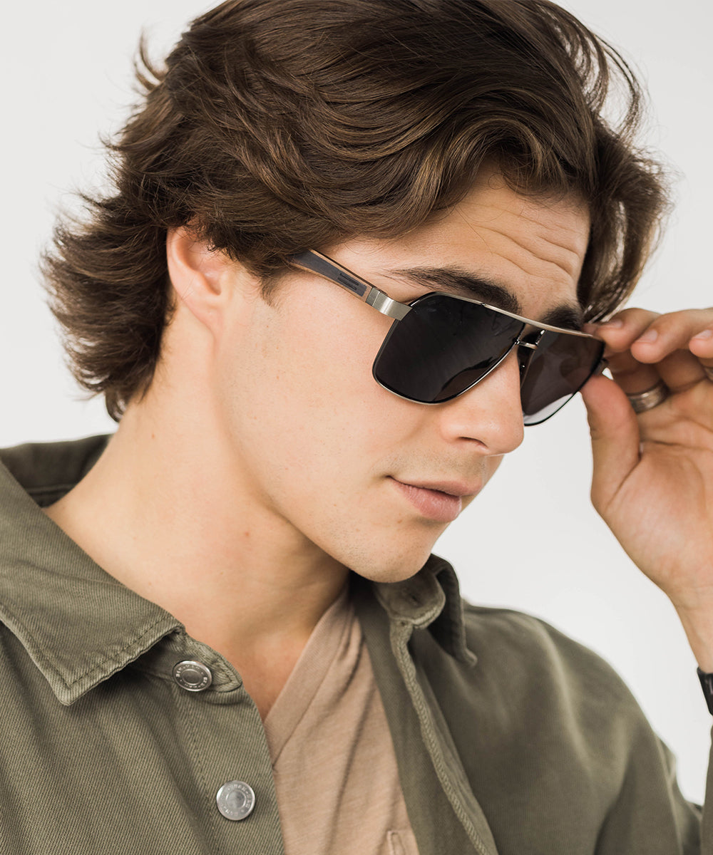 Pierce Aviator Sunglasses with Metal and Wood Brow Bar