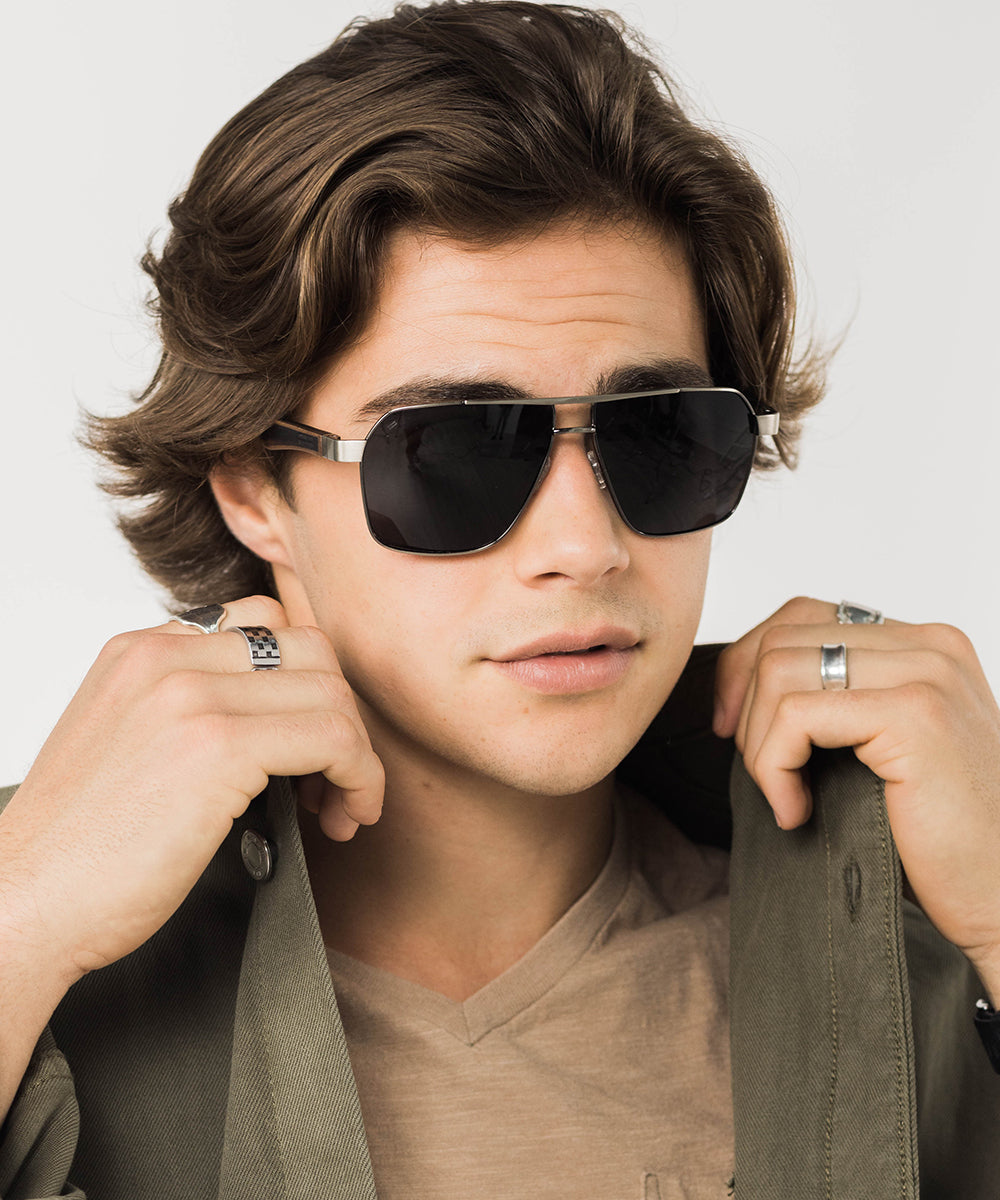 Pierce Aviator Sunglasses with Metal and Wood Brow Bar