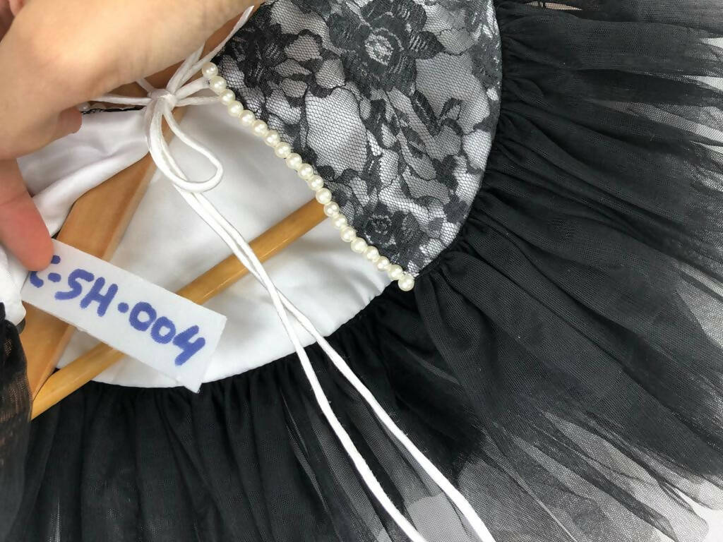 Black and White Lace Shrug with Frill Detail and Pearl Embellishment