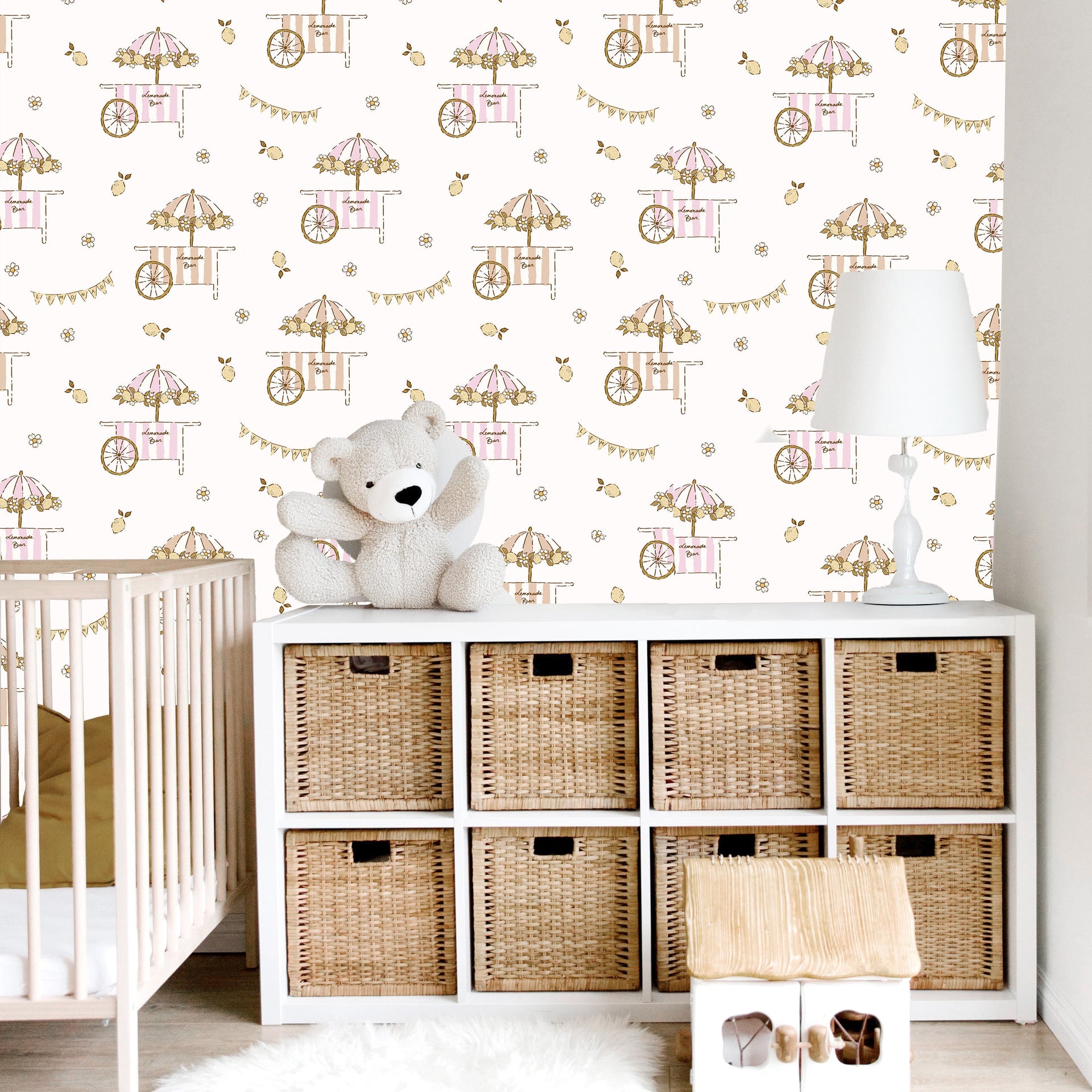 Sip wallpaper design by Eva Catherina shown on a bedroom wall