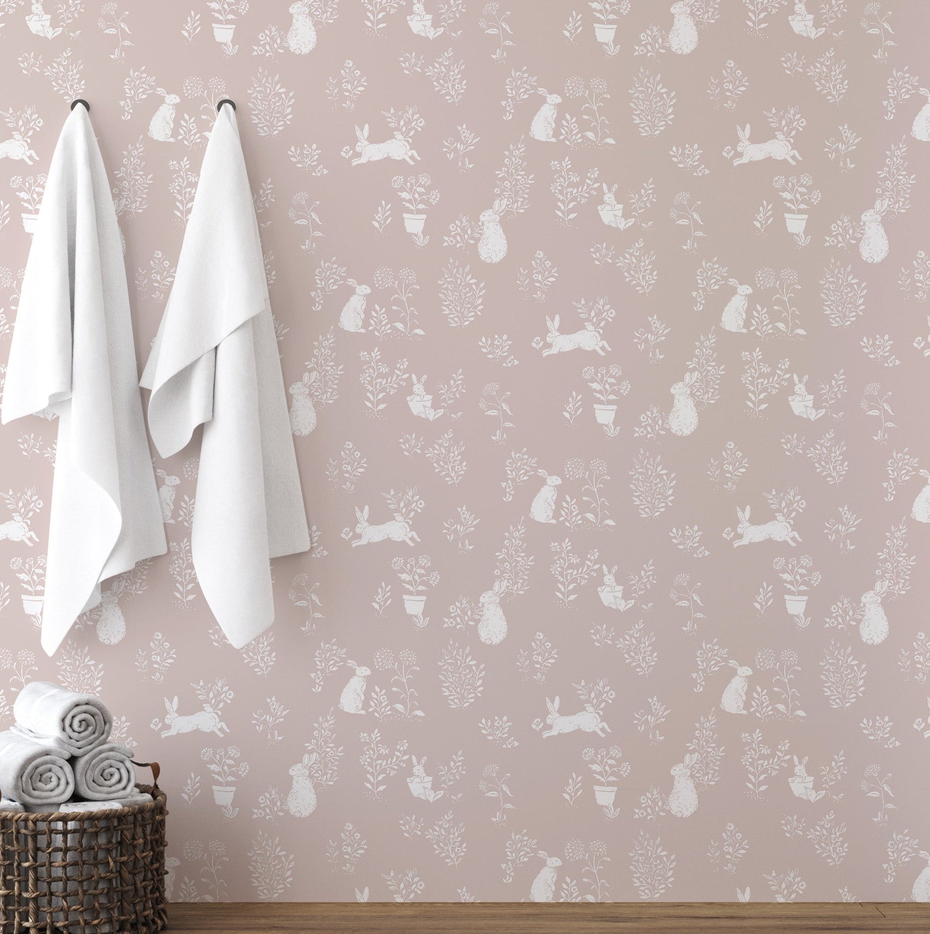 Aven Removable Wallpaper in Dusty-Rose and Cream Cottagecore