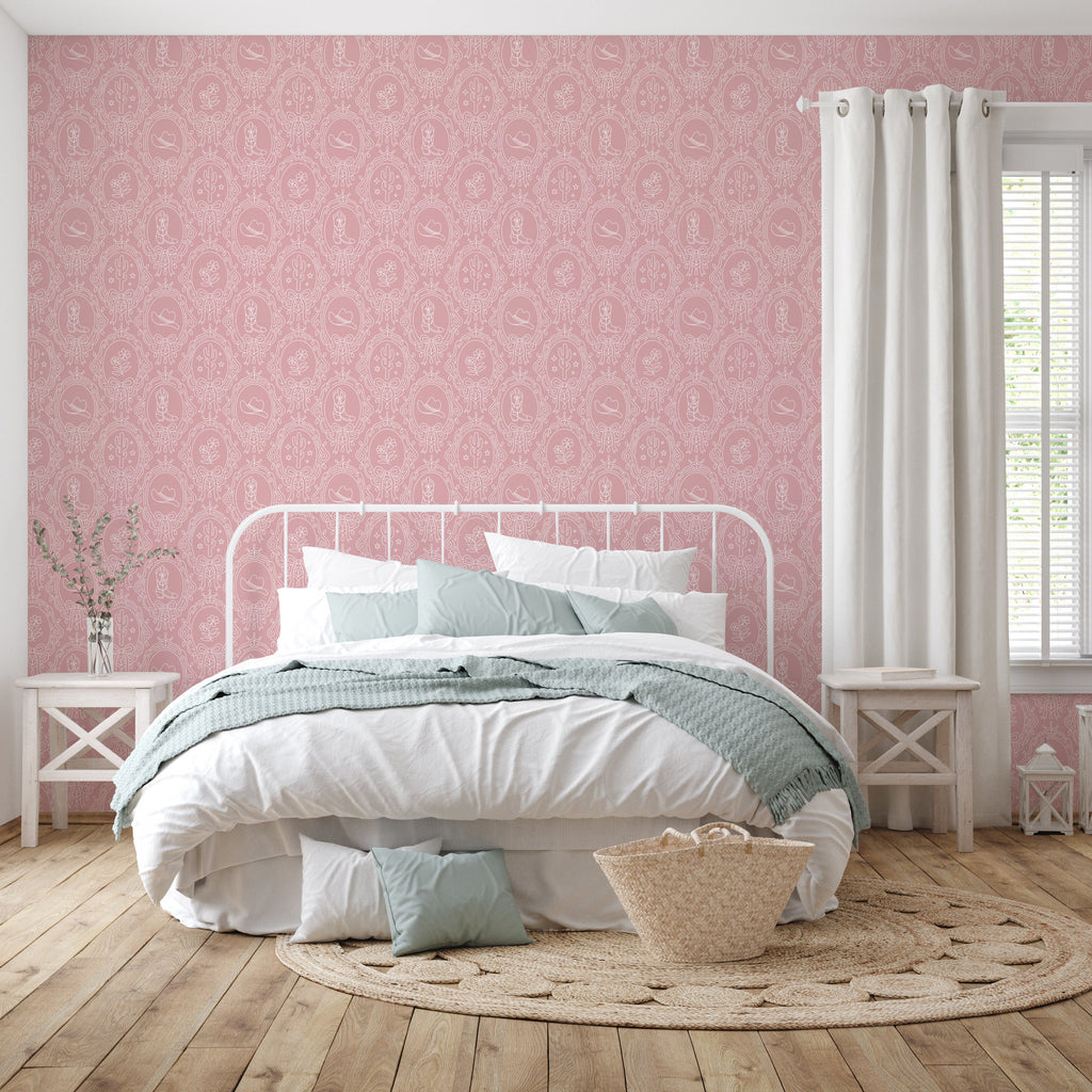 Laramie Wallpaper in Pink, Blue and Sage-Green Western-Whimsy