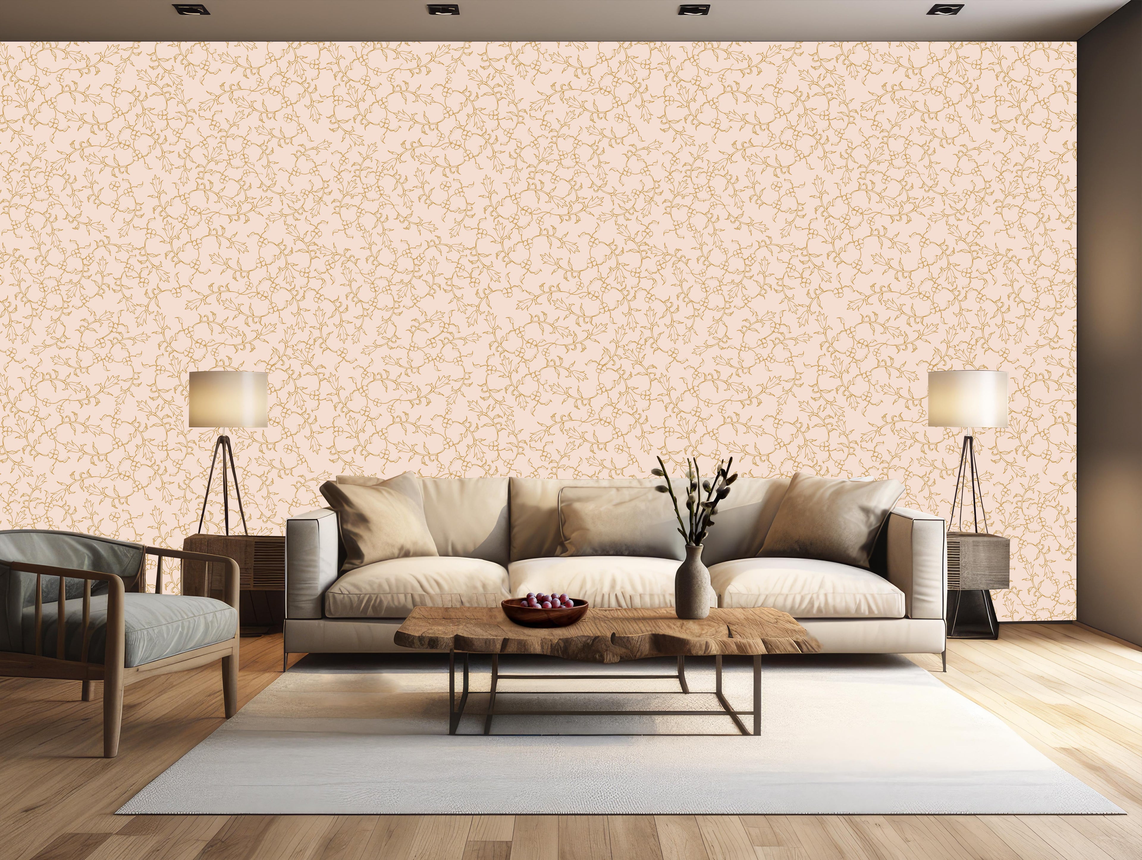 Maeva Floral Wallpaper in Beige, Blue-Gray and Off-White