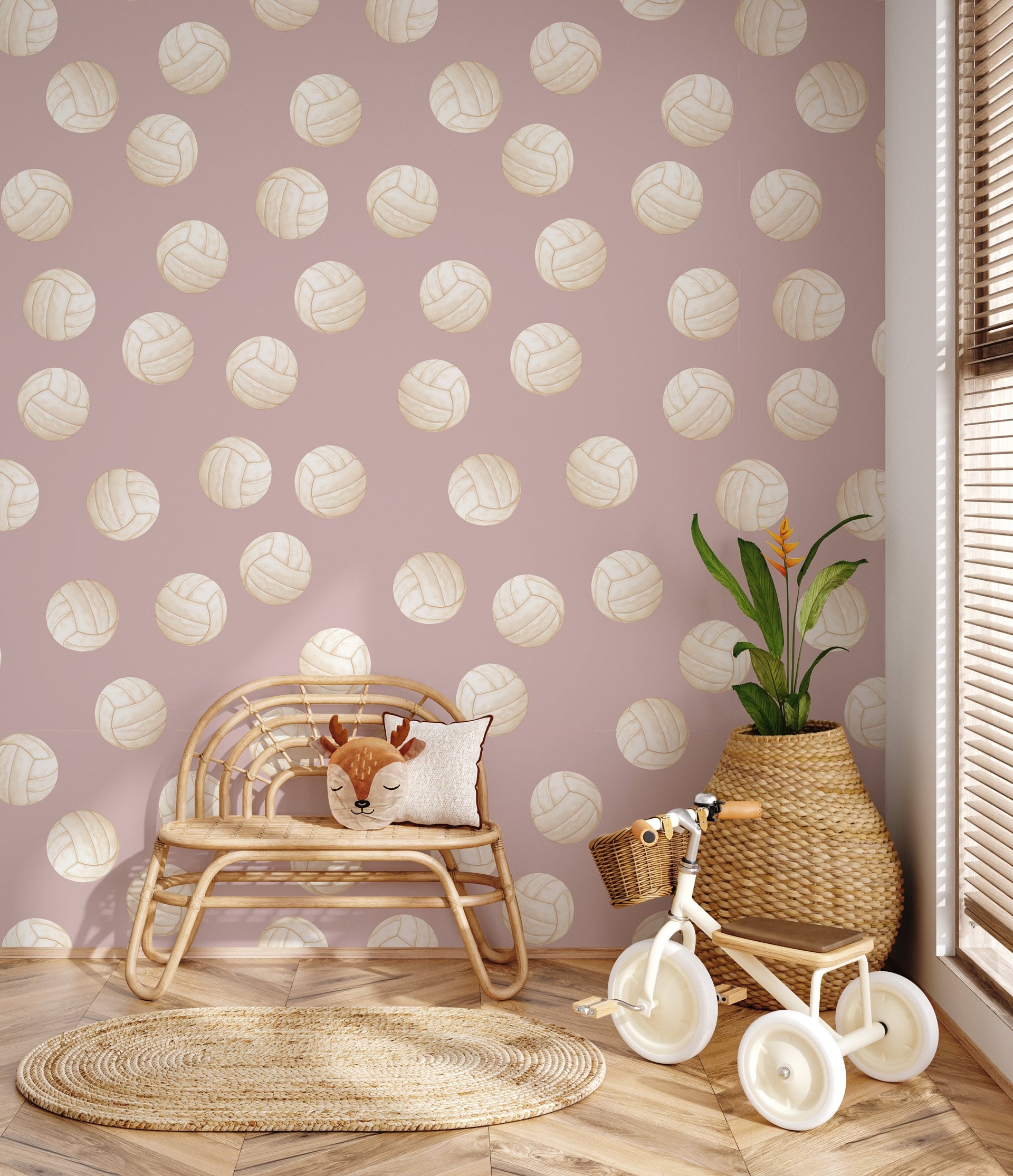 Volley Removable Wallpaper in Dusty-Rose and Off-White