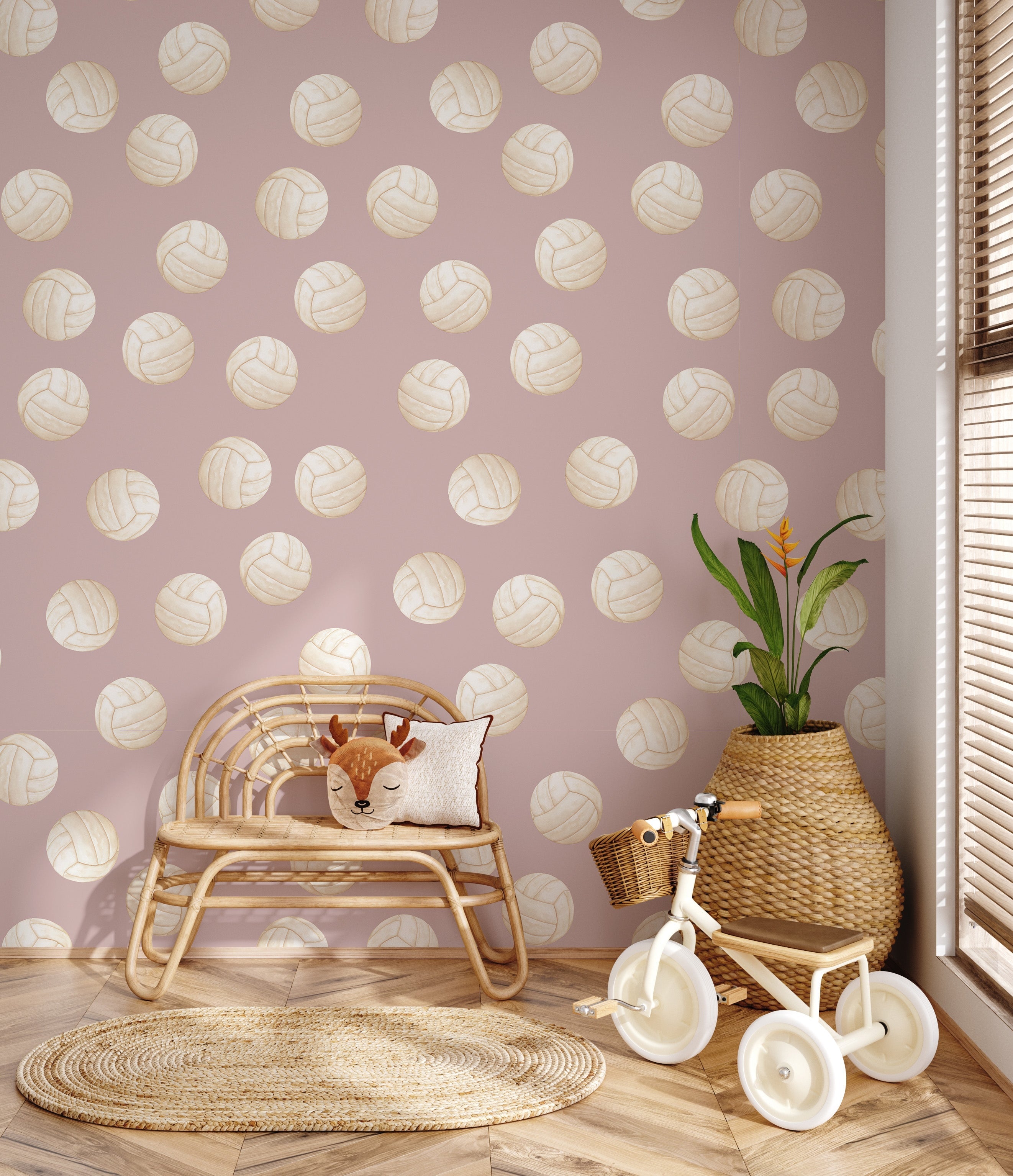 Volley Removable Wallpaper in Dusty-Rose and Off-White