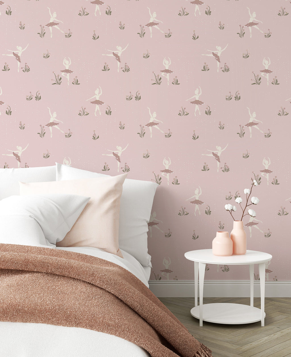 Allegra Whimsical Wallpaper - Cream, Dusty-Rose, and Sage-Green