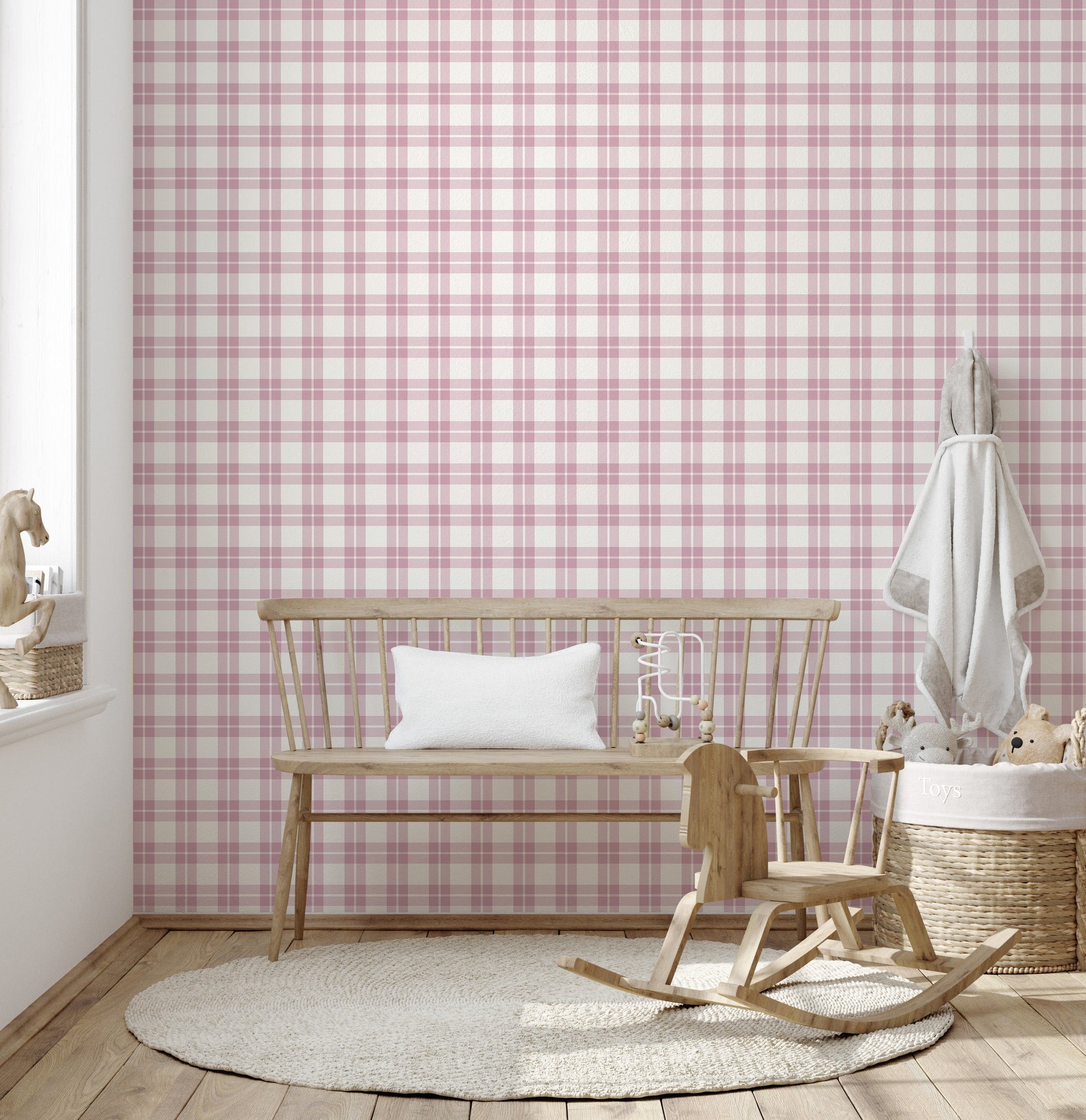 Channing Removable Plaid Wallpaper in Black, Blue, Pink and Beige