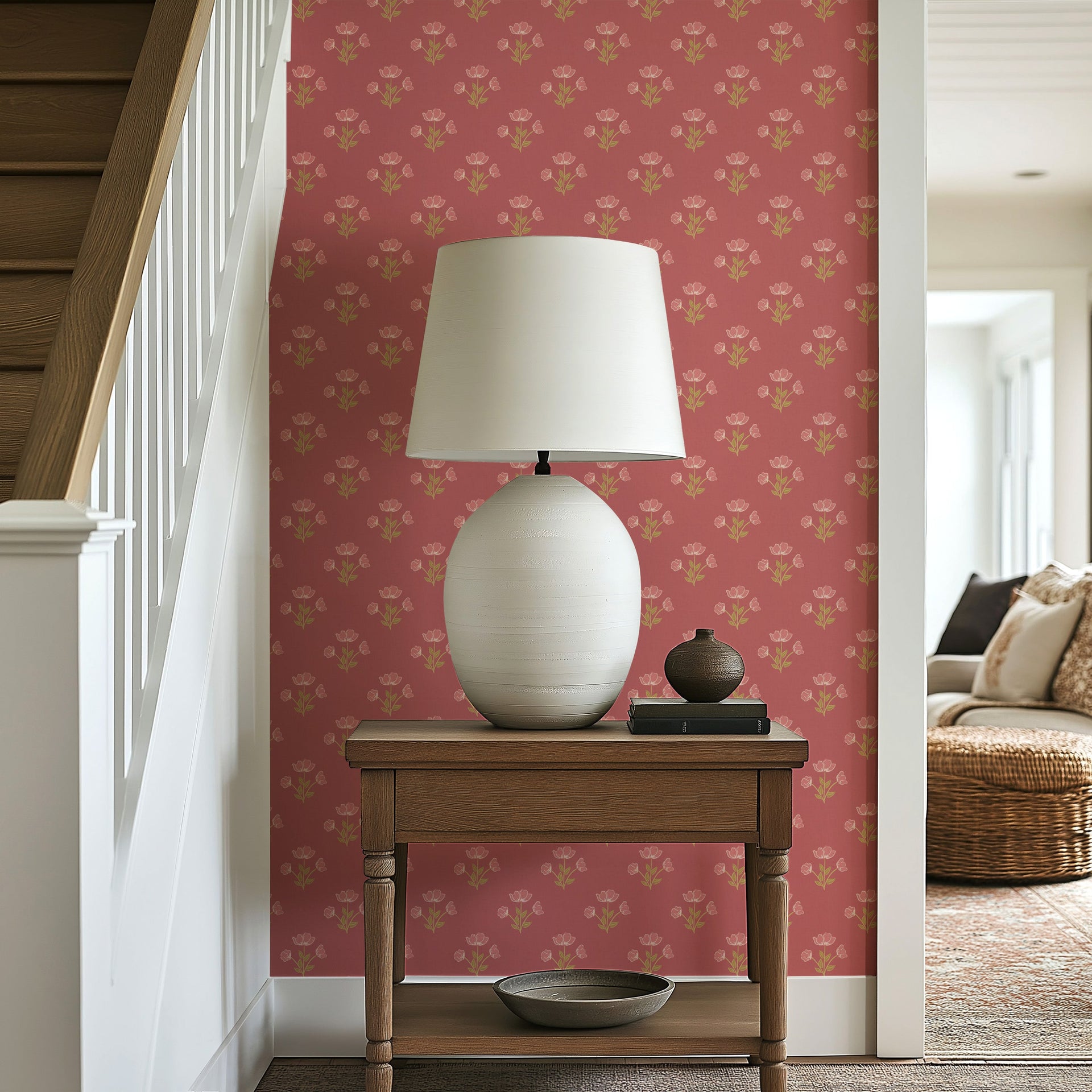 Alyce Vintage Floral Removable Wallpaper in Blue, White & Brown