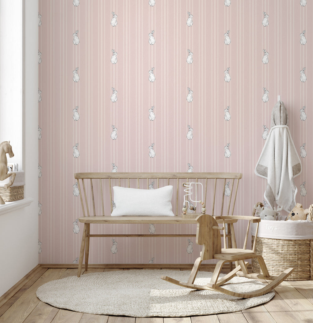 Larkin Striped Removable Wallpaper in Blue, Beige and White