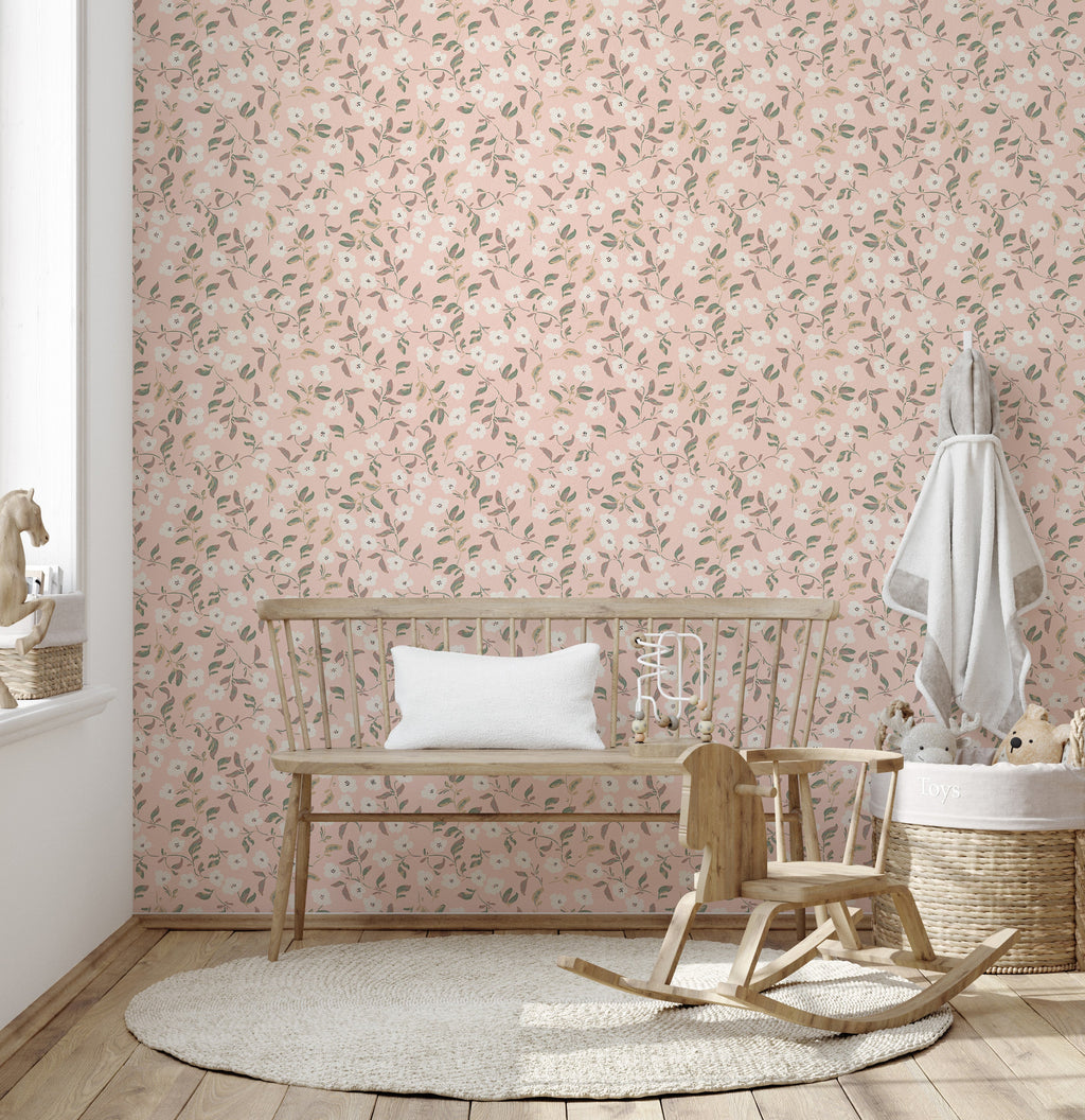 Clancy Floral Wallpaper in Pink, White and Green