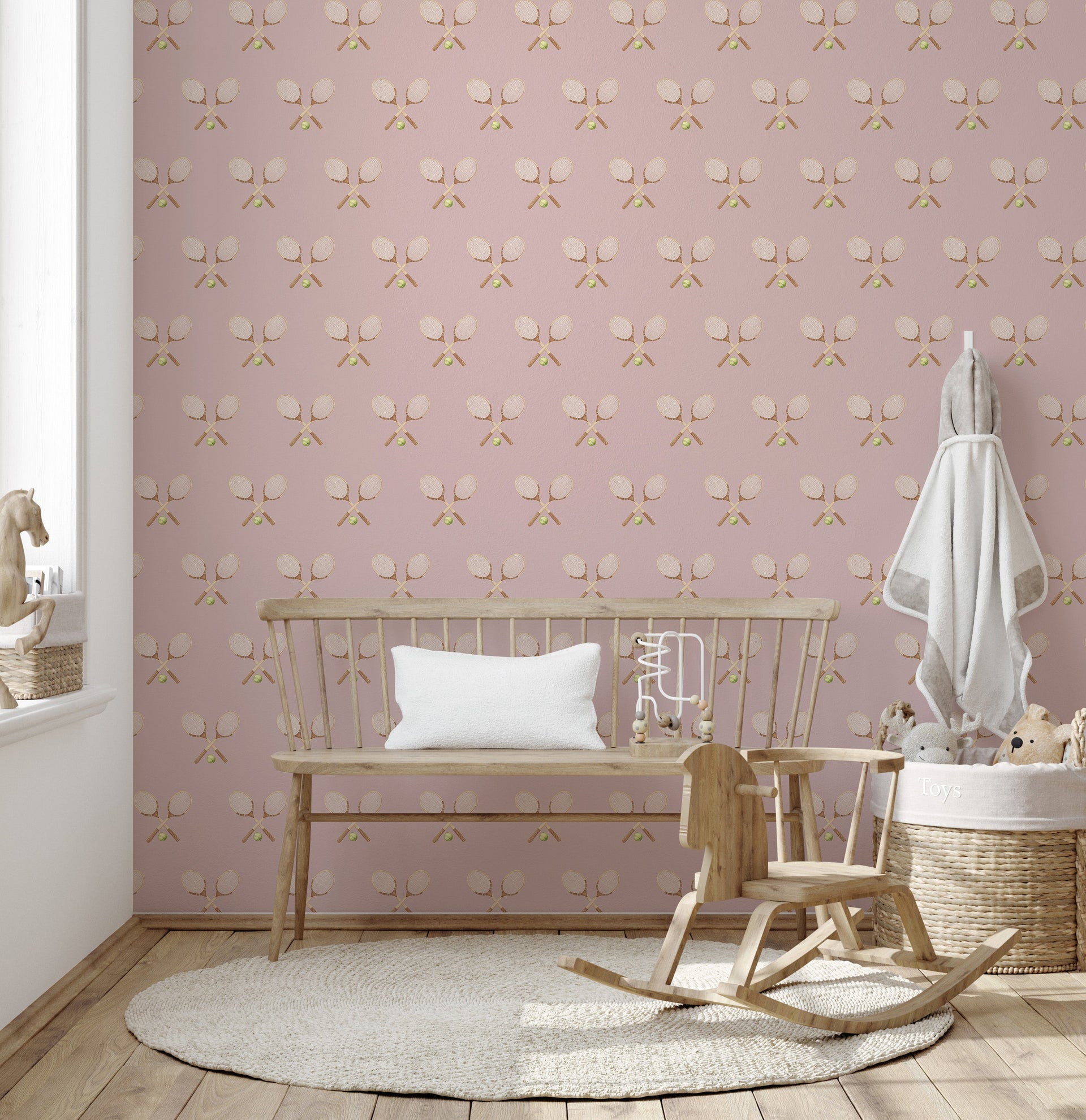 Deuce Wallpaper: Preppy Vintage-Inspired Sage, Pink & Beige Decor