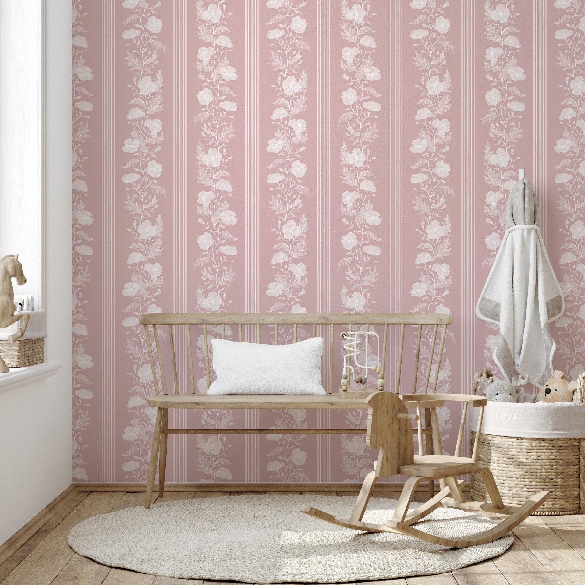 Juliet Wallpaper by RNM Arts featuring a decorative print on an accent wall
