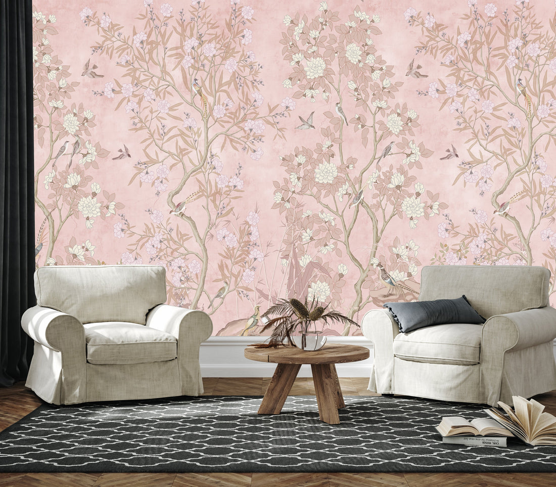 Neely Floral Removable Wallpaper Traditional Chinoiserie Style