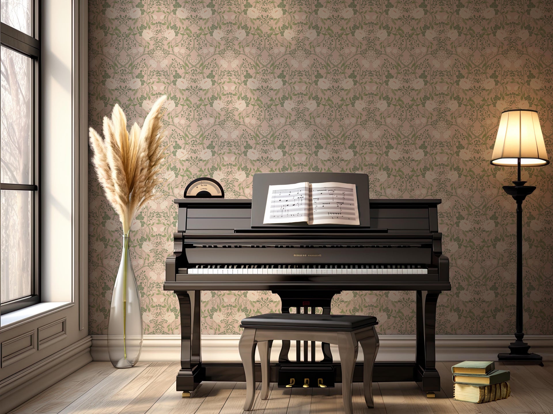 Winslow Floral Wallpaper – Beige, Cream, Pale-pink & Sage-green