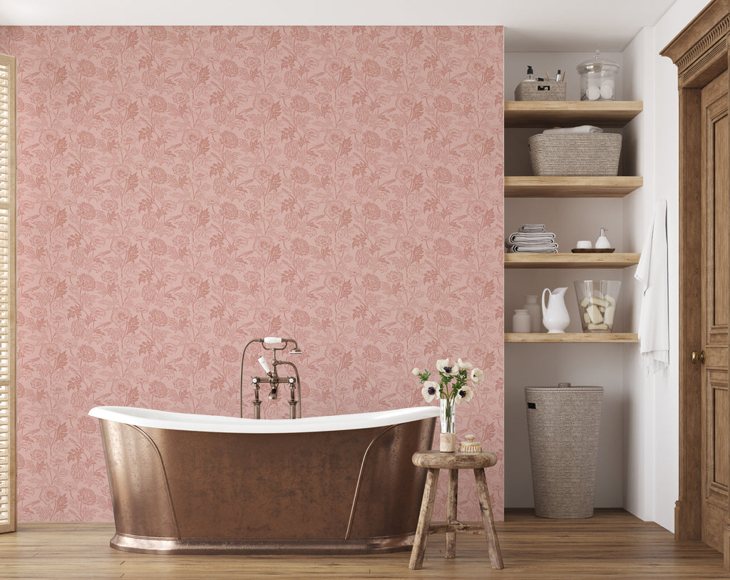 Camila Floral Wallpaper, Dark-Green, Gold and Terracotta