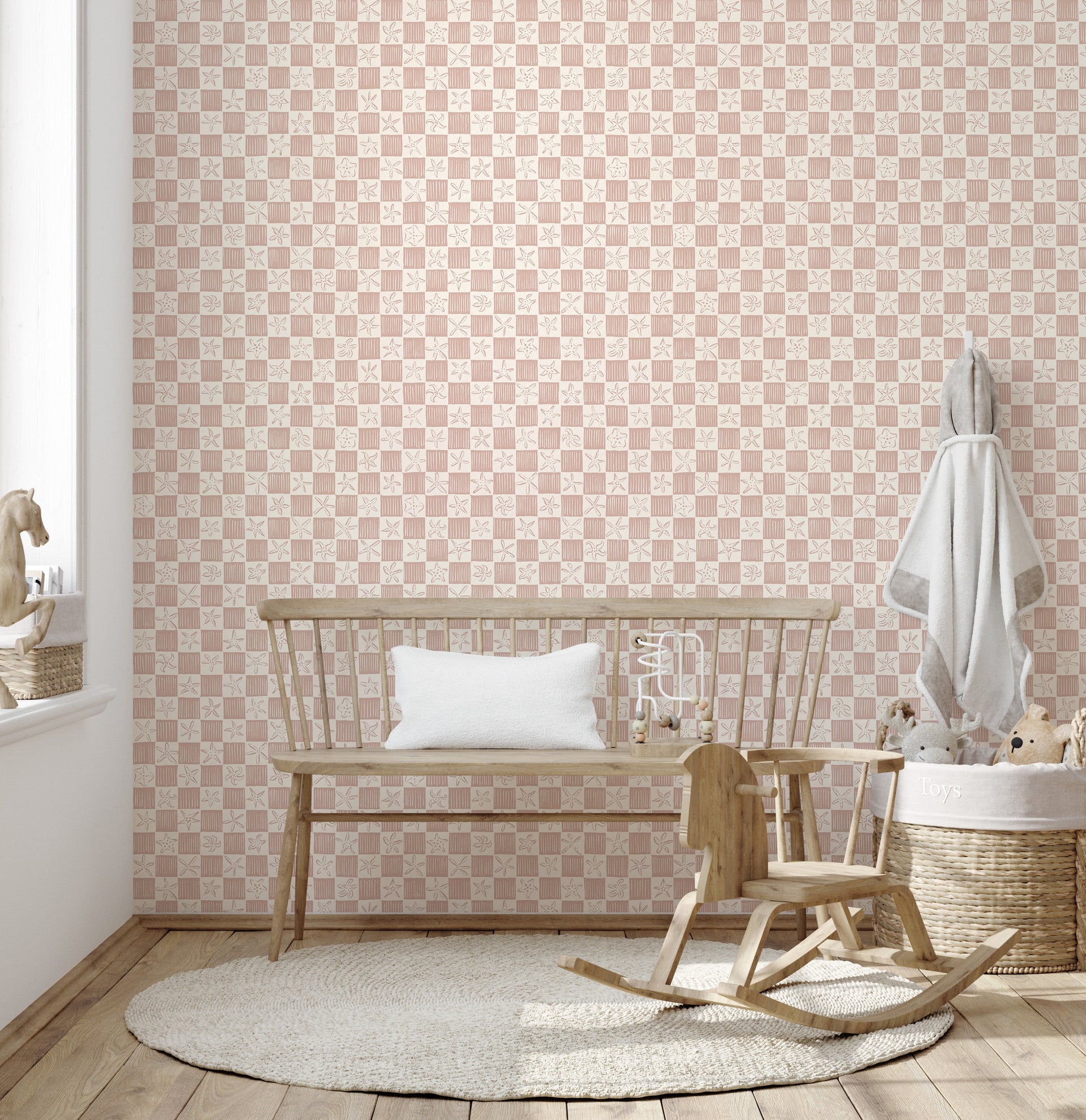 Shellie Geometric Wallpaper, Blue and White Coastal Minimalist Decor