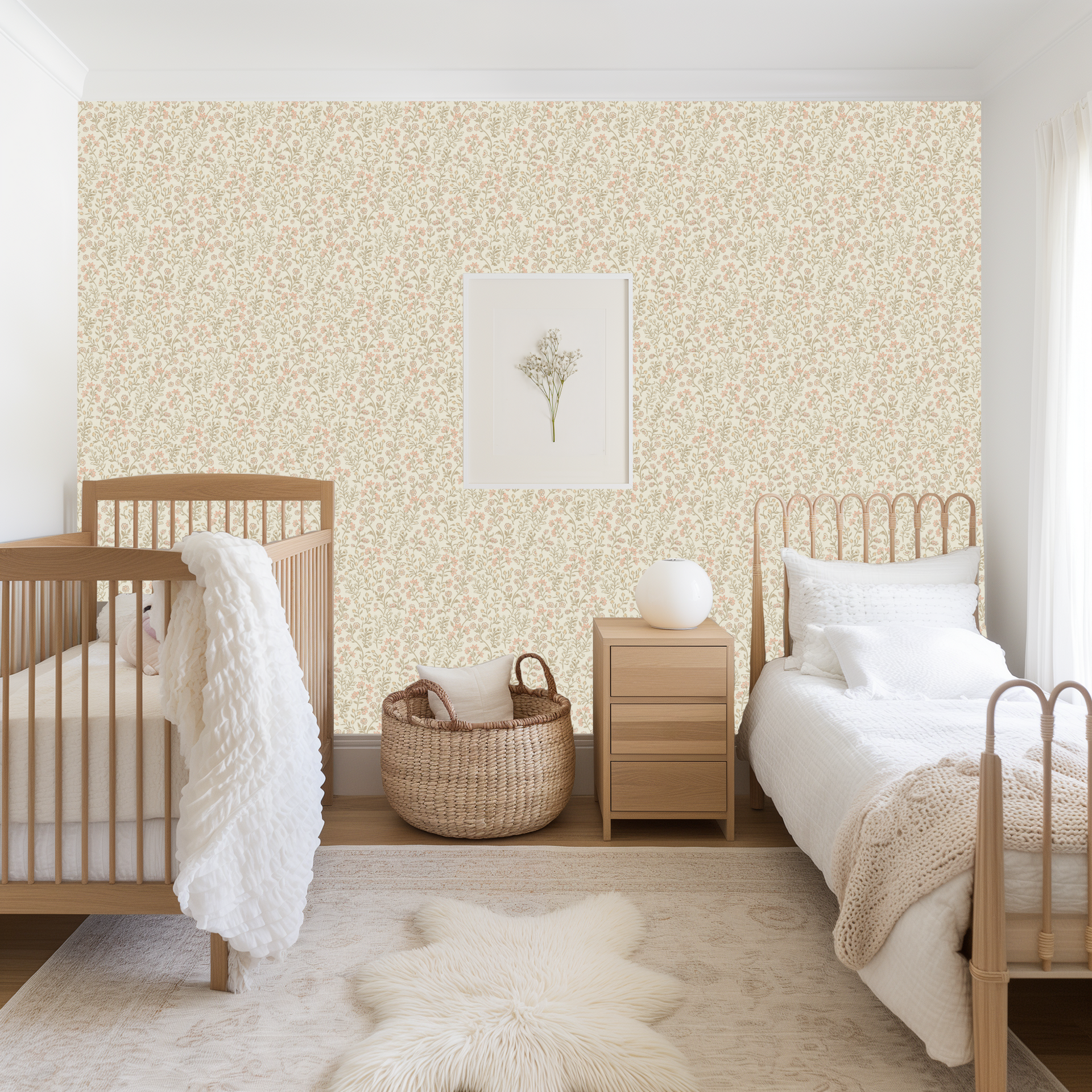 Penelope Floral Removable Wallpaper, Pink, White, and Cream
