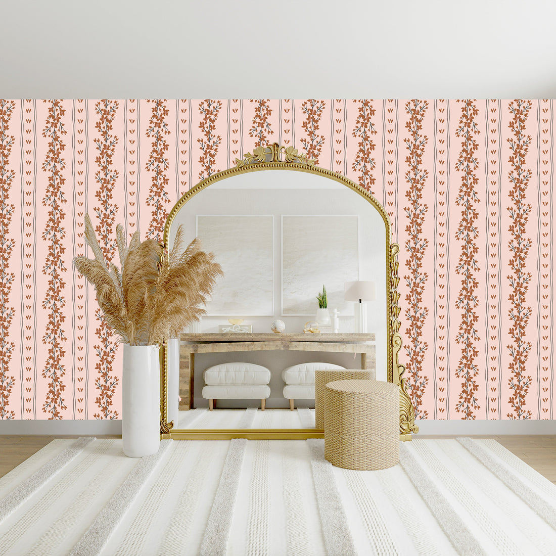 Scottie Wallpaper – Modern Farmhouse Brown, Tan, Pink & White