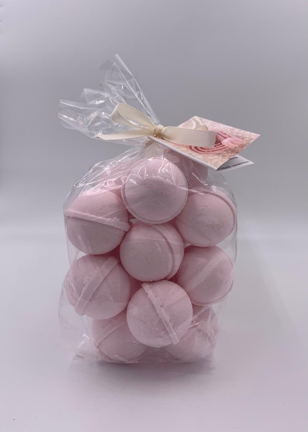 14 bath bombs in Pink Sugar (Aquolina Type)  fragrance, gift bag bath fizzies, great for dry skin, shea, cocoa, 7 ultra rich oils