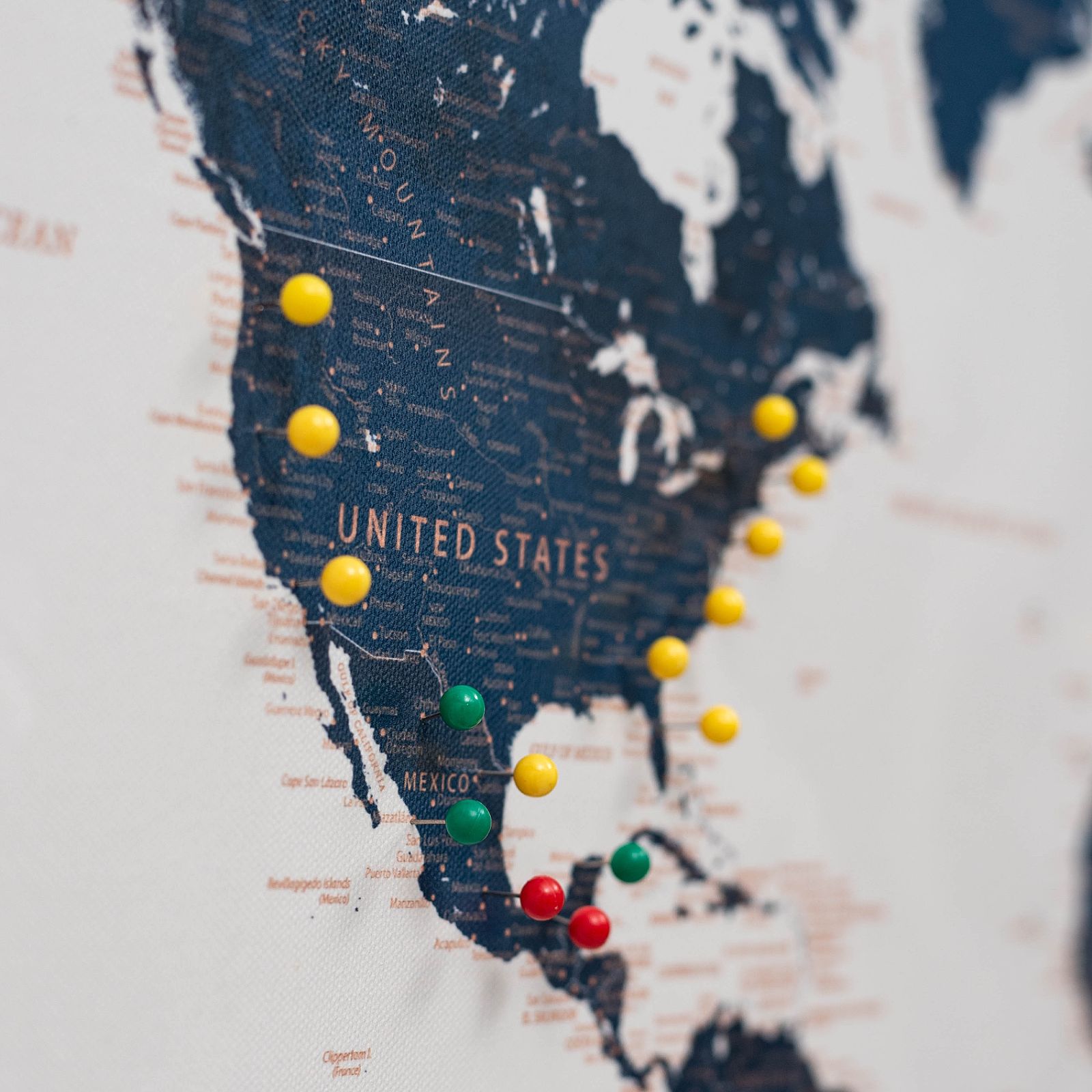 Yellow Canvas Push Pins for Decorative World Travel Maps