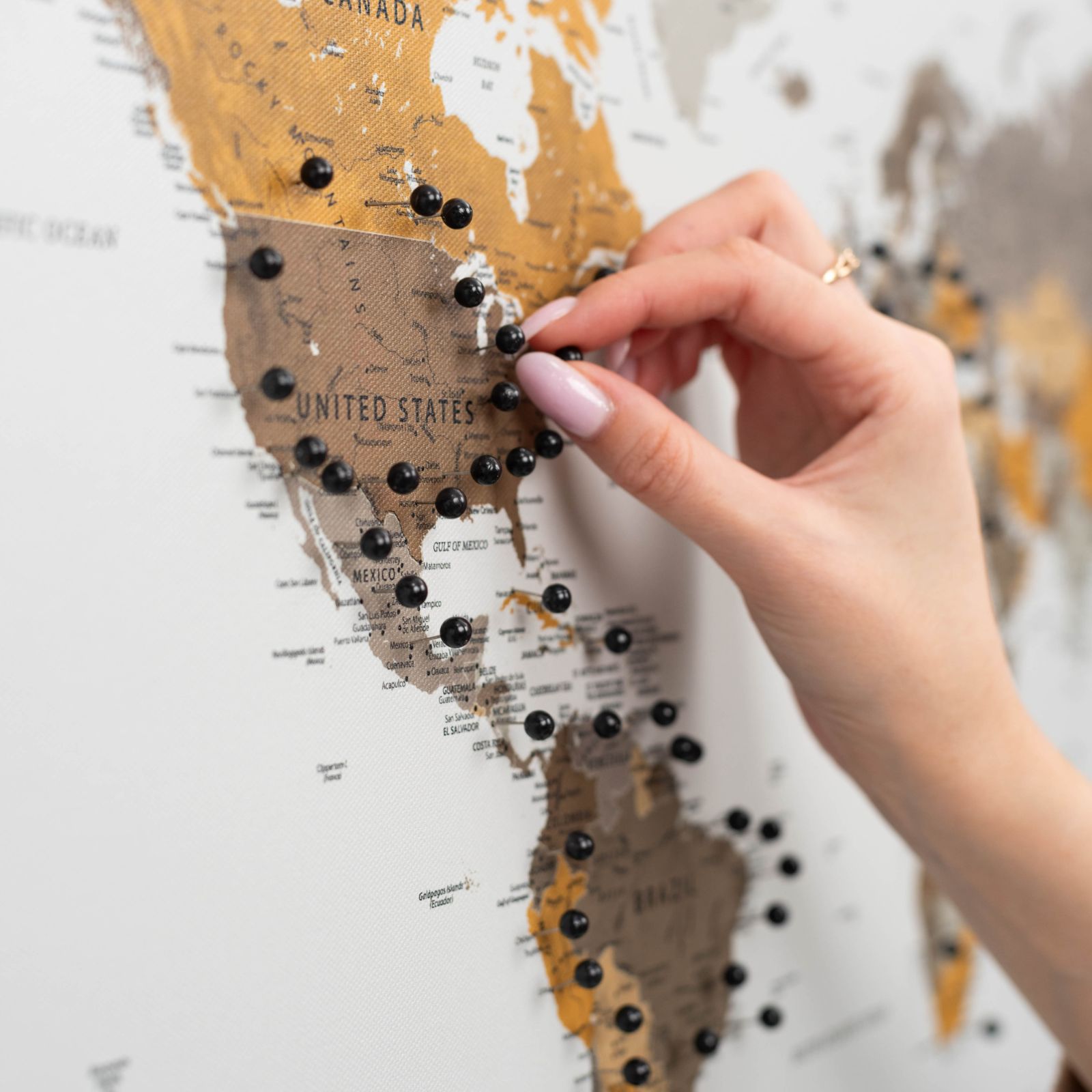 Bold Black Canvas Push Pins for Travel Map Decor