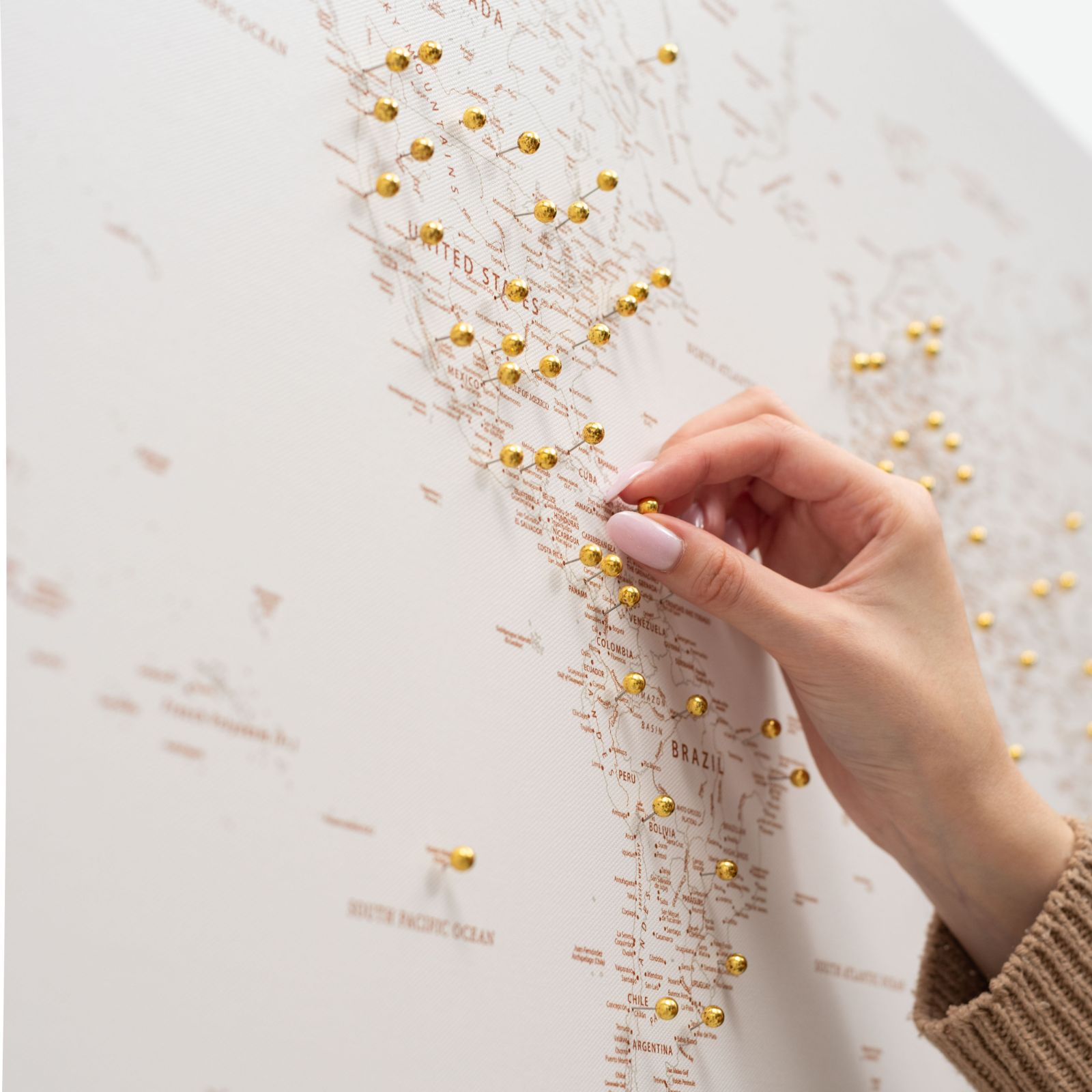 Premium Gold Canvas Push Pins for Travel Maps