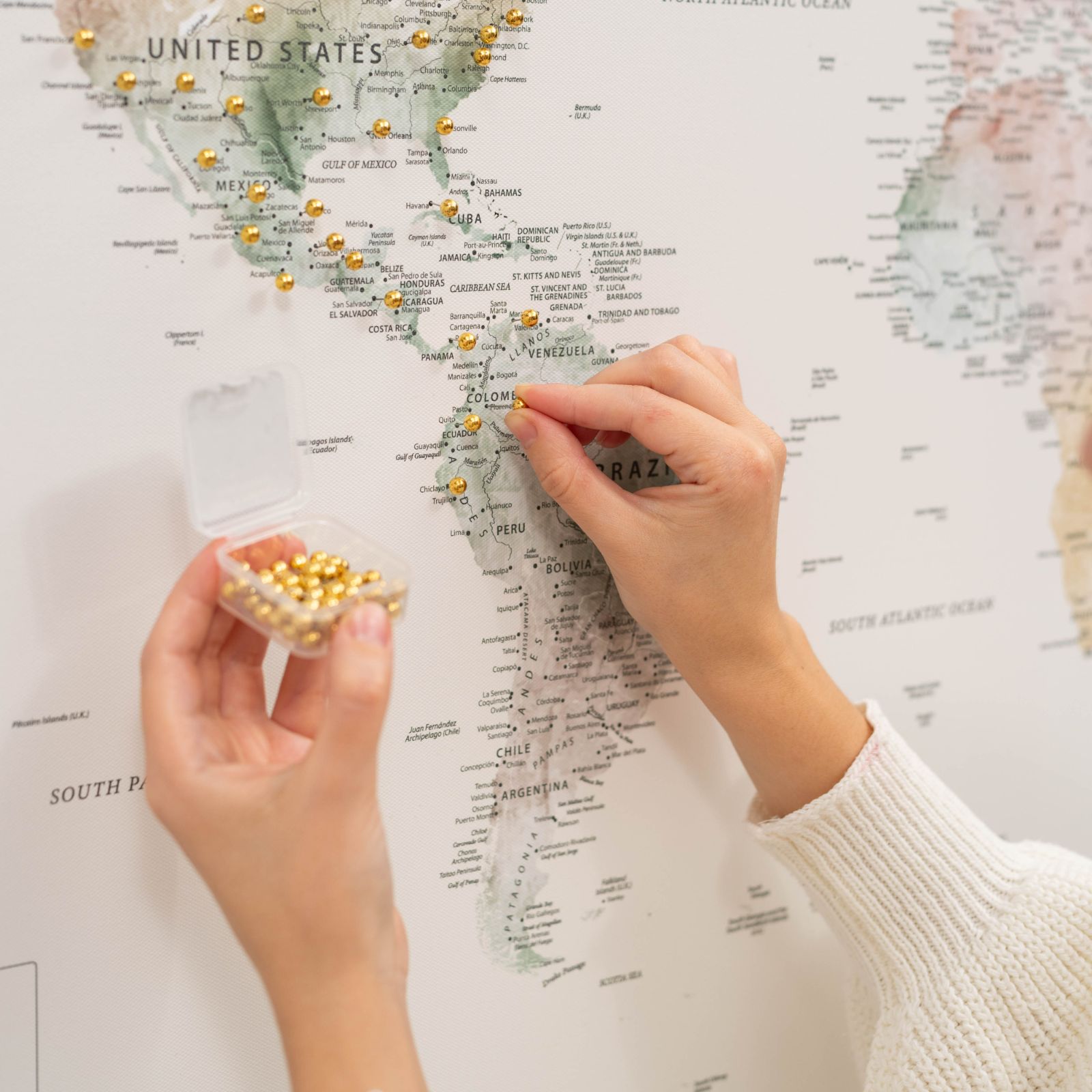 Premium Gold Canvas Push Pins for Travel Maps