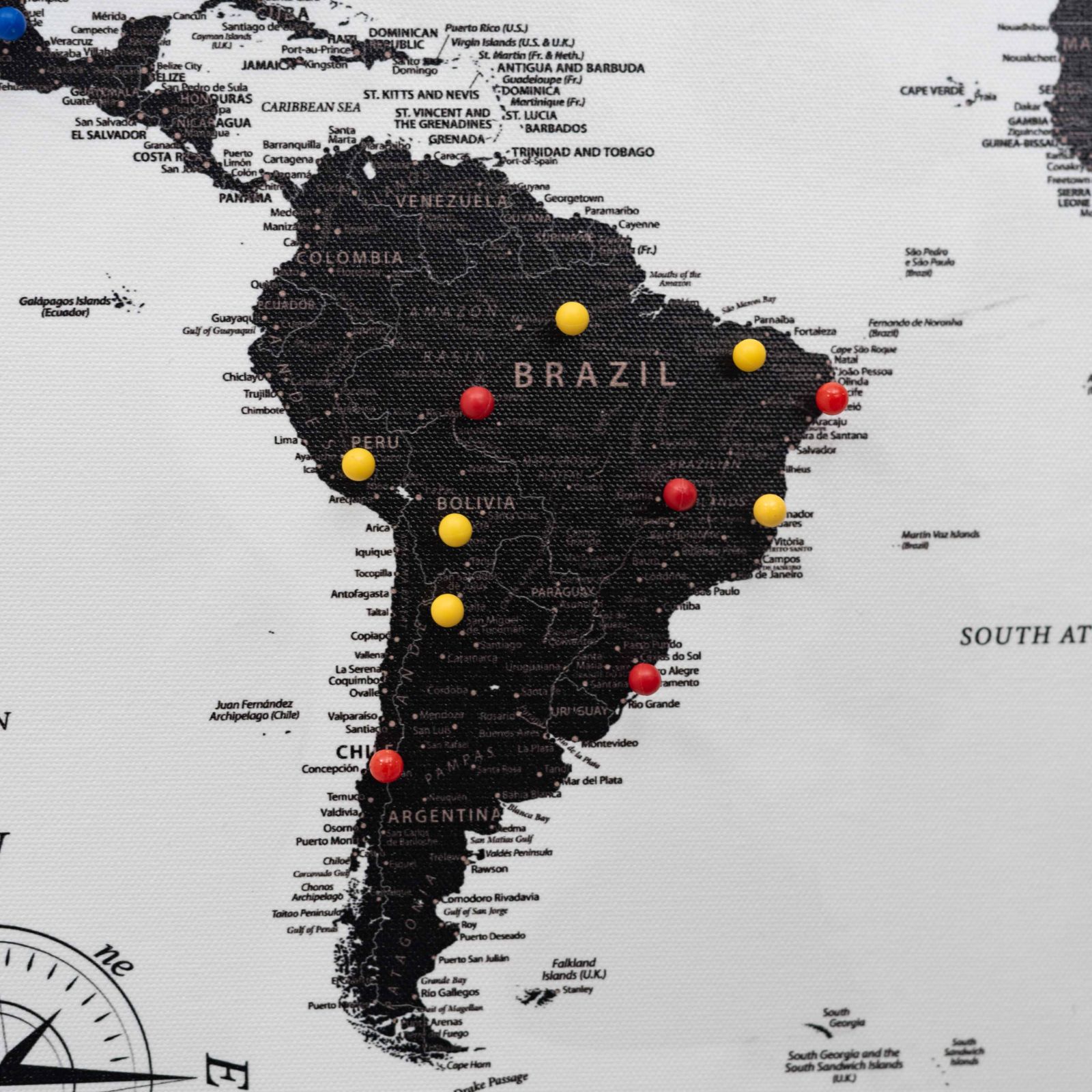 Red Canvas Push Pins for Travel Maps and Wall Decor