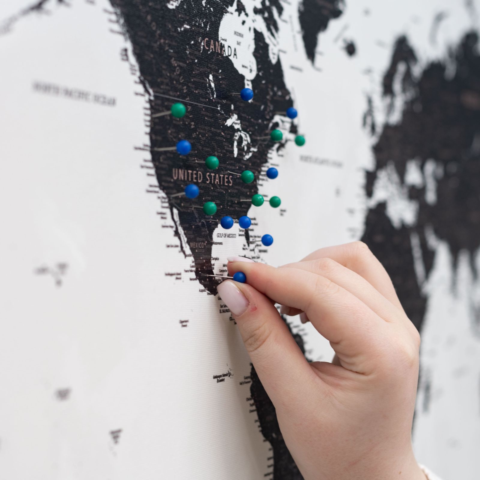 Green Canvas Push Pins for Decorative World Travel Maps