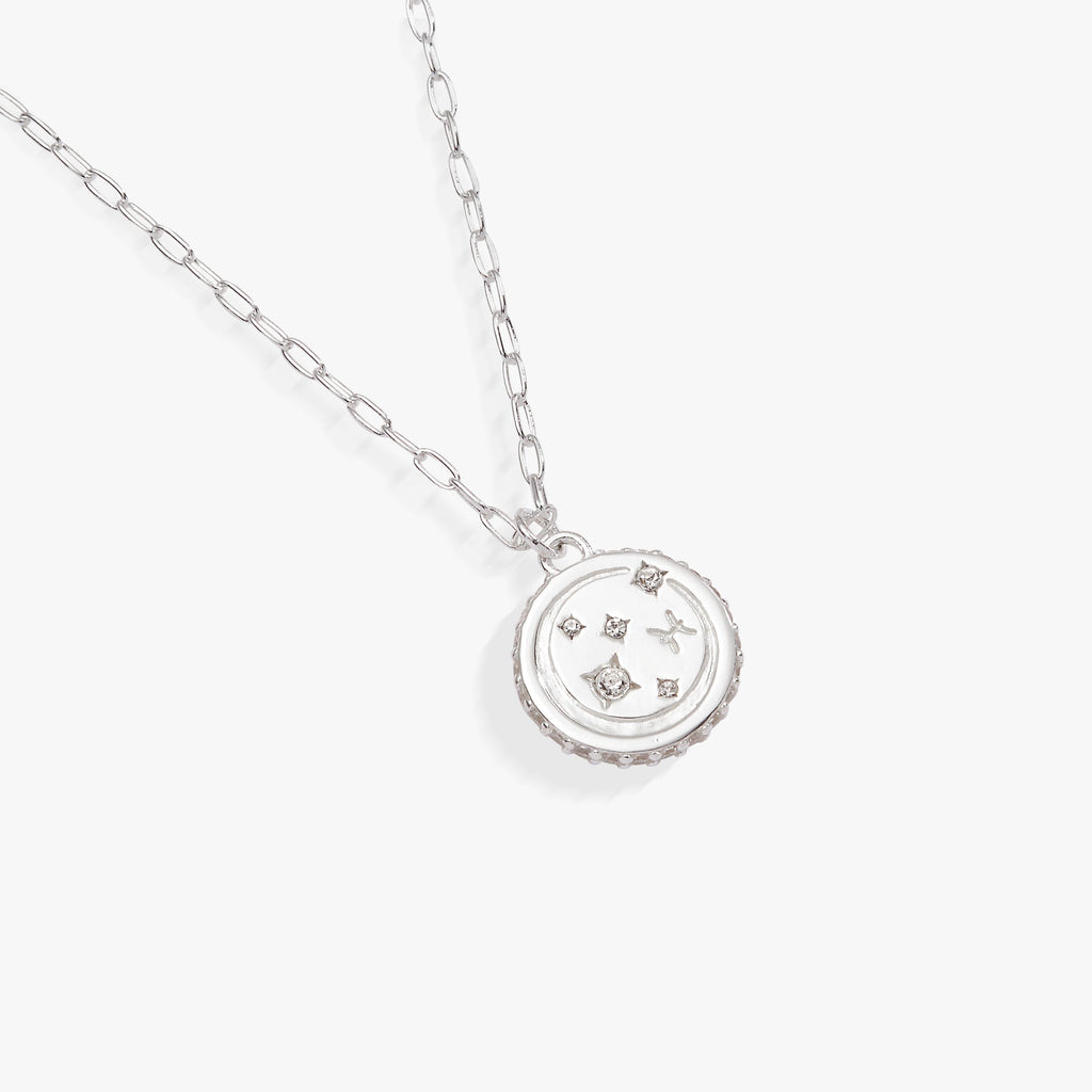 Pisces Zodiac Pendant Necklace with Crystal Accents and Engraving