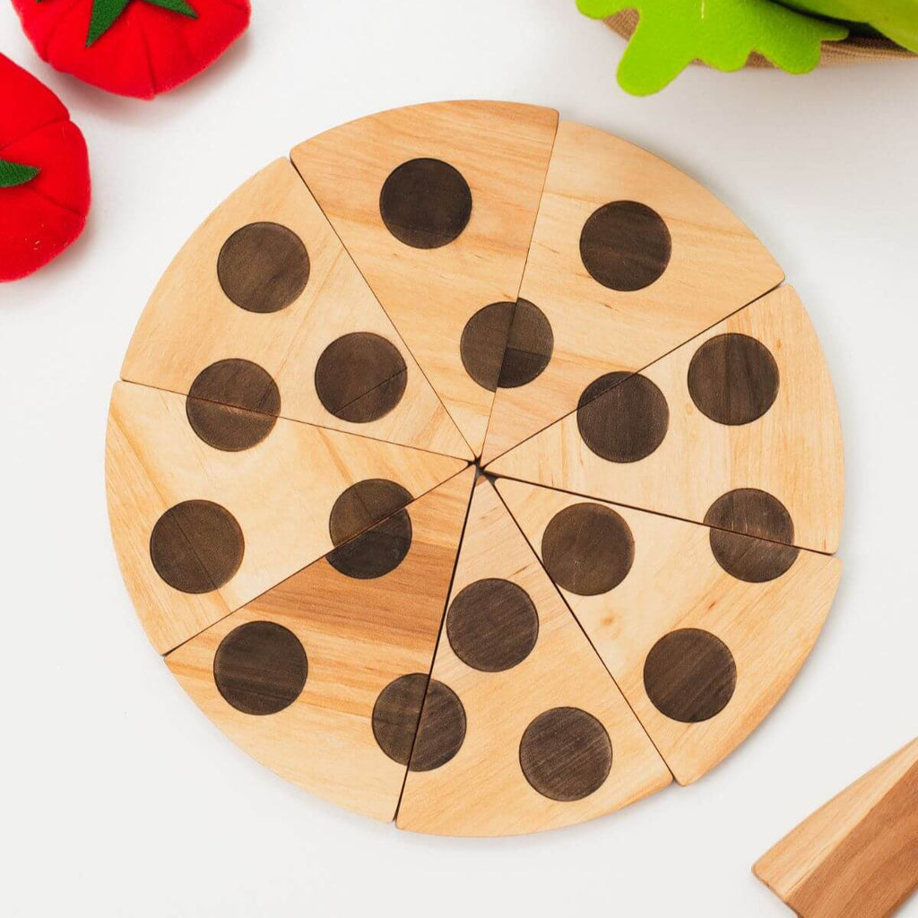 Educational Wooden Pizza Toy for Toddler Pretend Play Kitchen